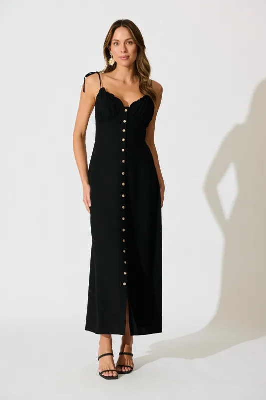 Shani Maxi Dress in Black Linen Blend sold by St Frock