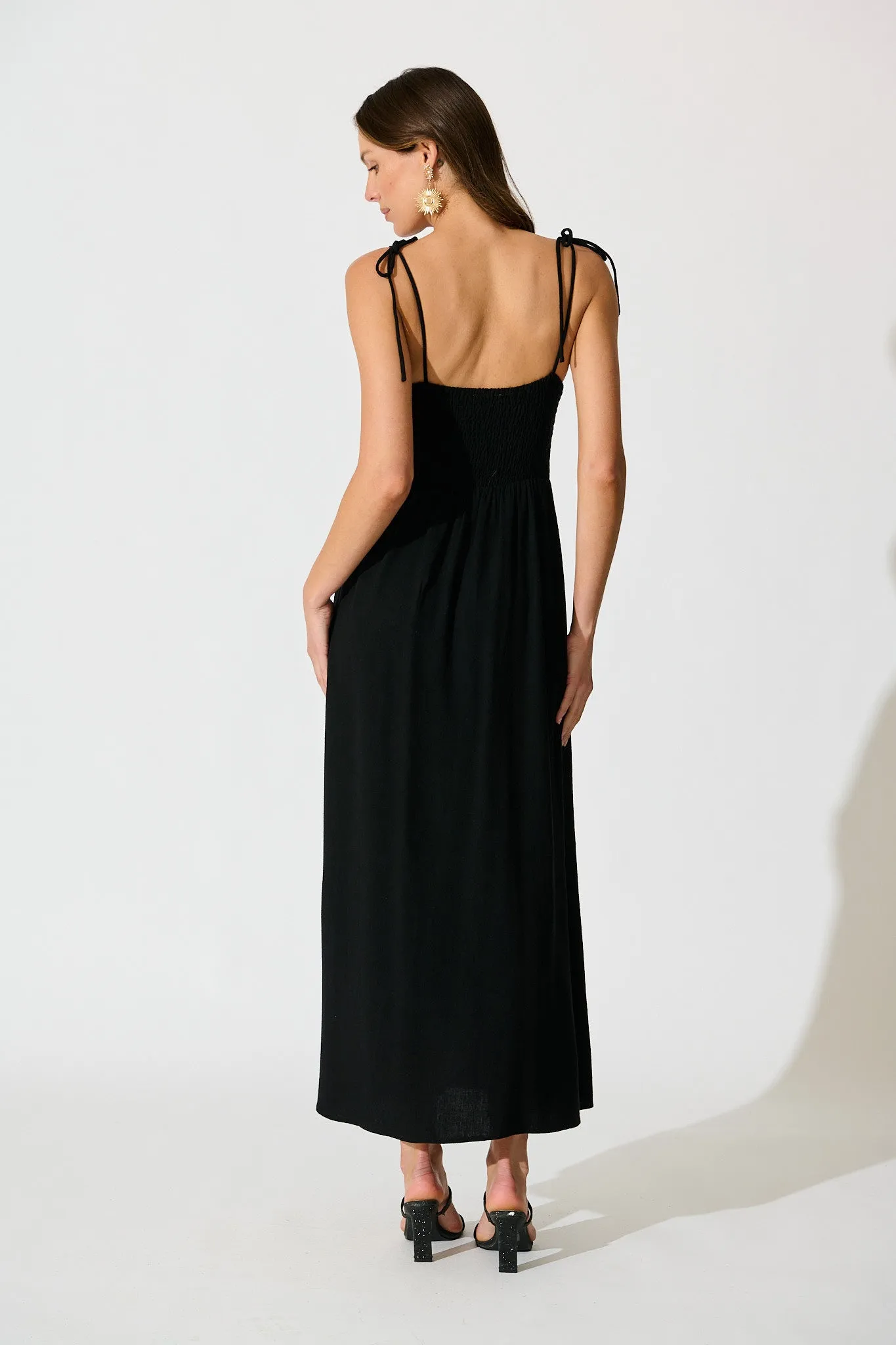 Shani Maxi Dress in Black Linen Blend sold by St Frock product image thumbnail 4