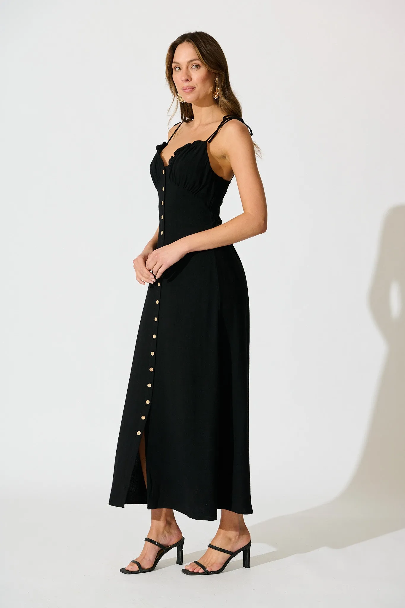 Shani Maxi Dress in Black Linen Blend sold by St Frock product image thumbnail 3