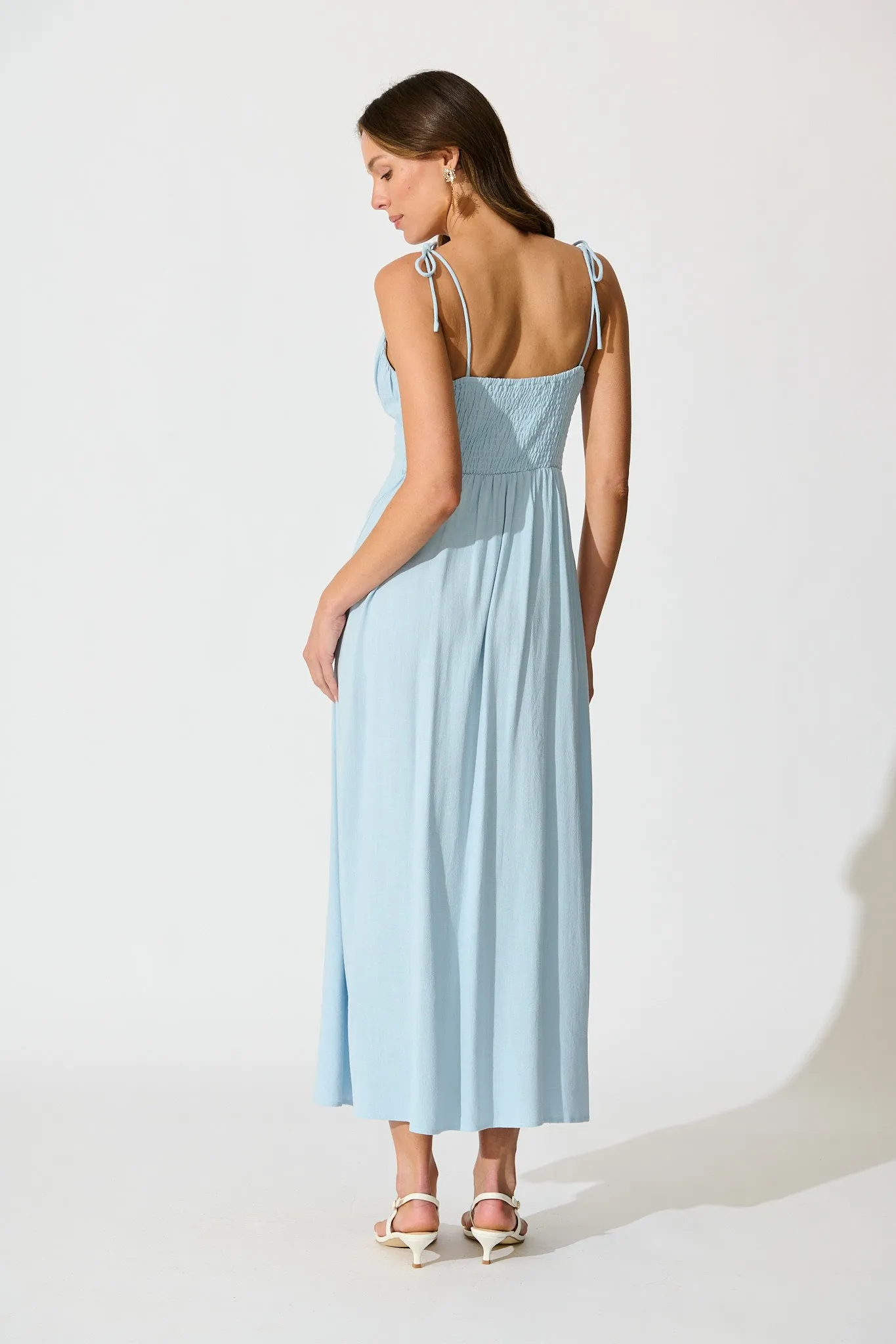 Shani Maxi Dress in Light Blue Linen Blend sold by St Frock product image thumbnail 4