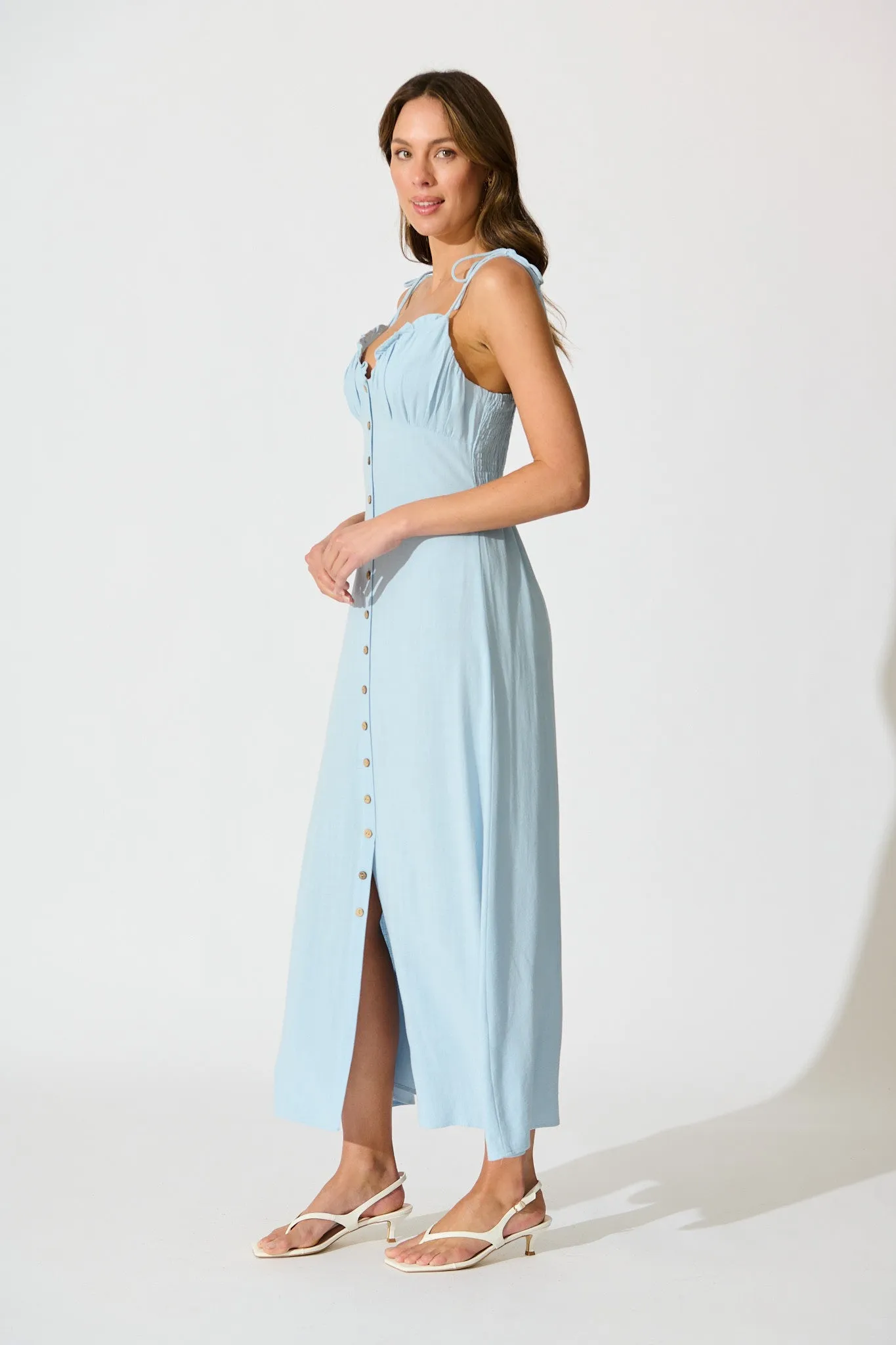 Shani Maxi Dress in Light Blue Linen Blend sold by St Frock product image thumbnail 3