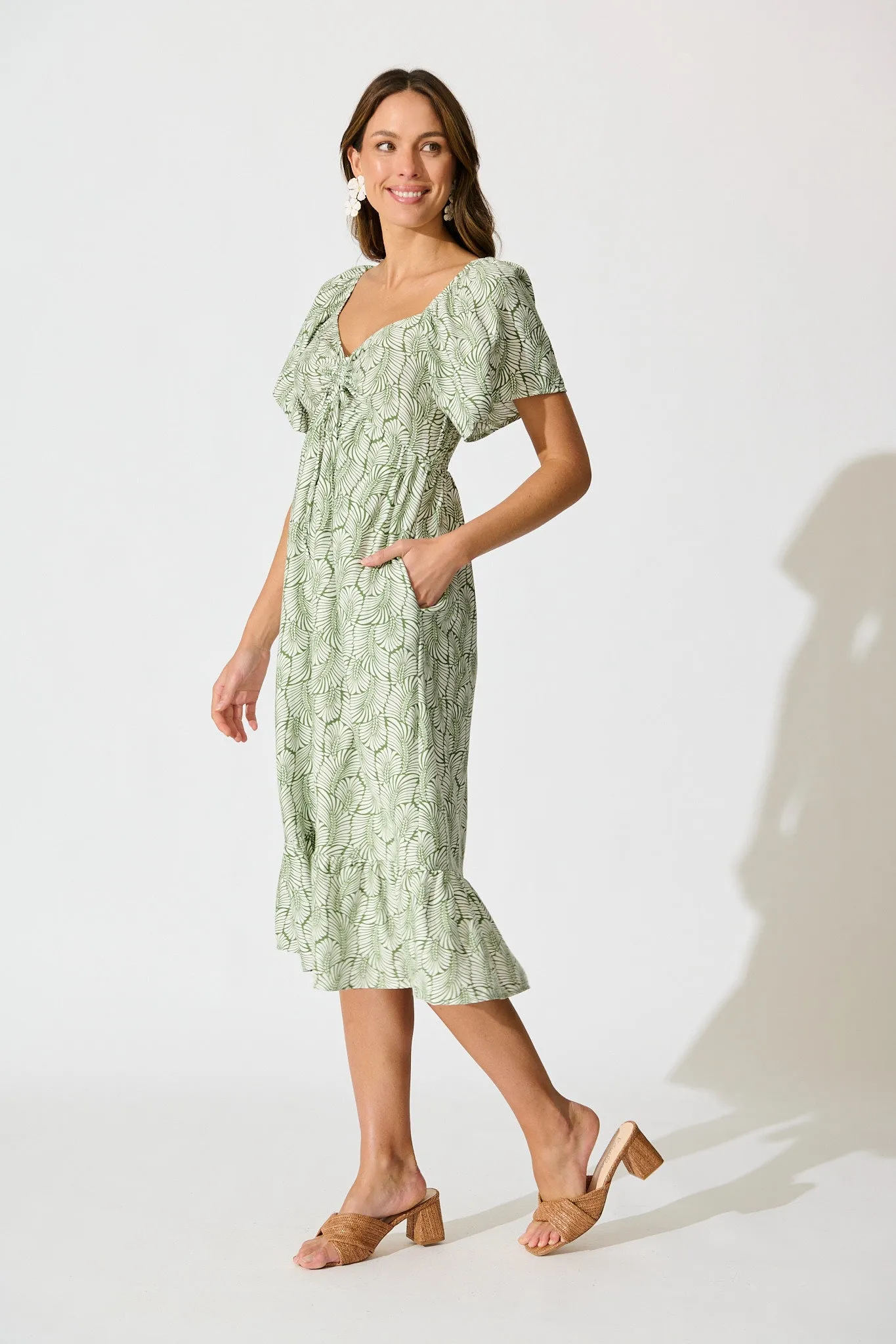 Kammy Midi Dress in Green Leaf Print sold by St Frock product image thumbnail 3