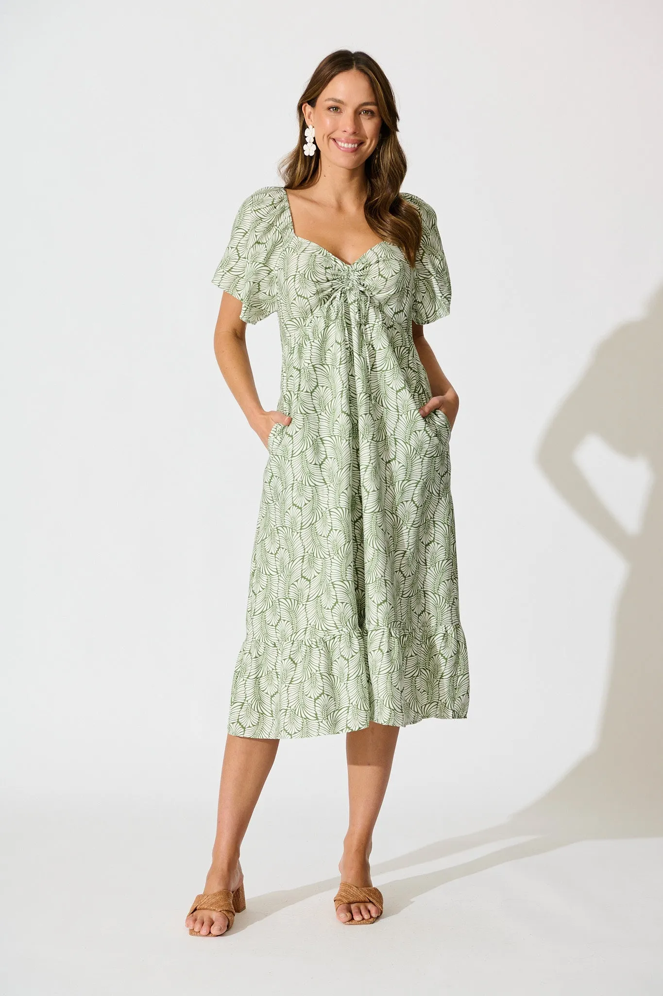 Kammy Midi Dress in Green Leaf Print sold by St Frock