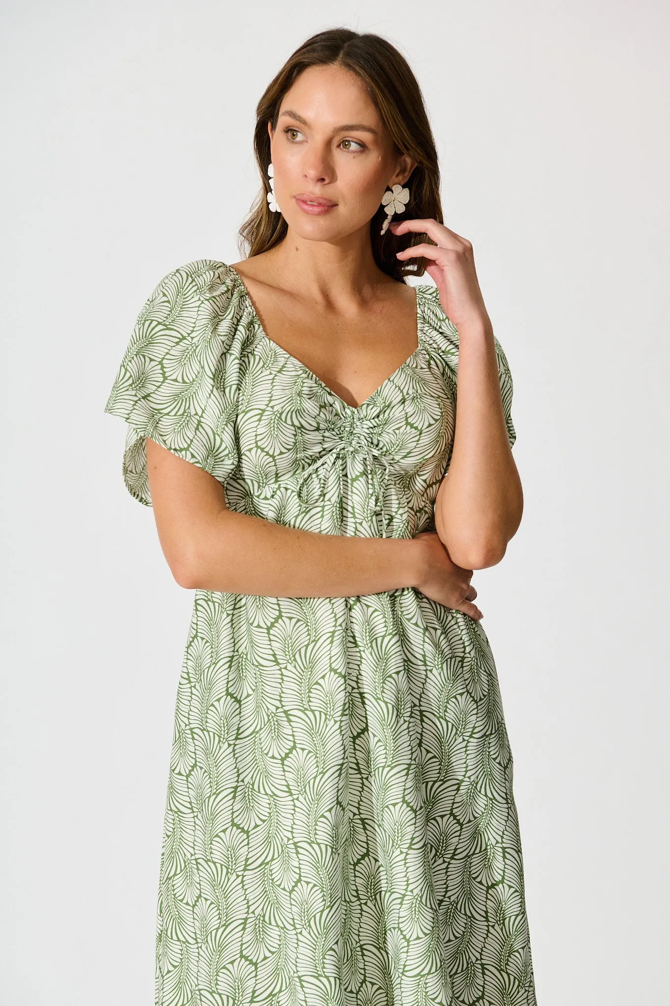 Kammy Midi Dress in Green Leaf Print sold by St Frock product image thumbnail 2