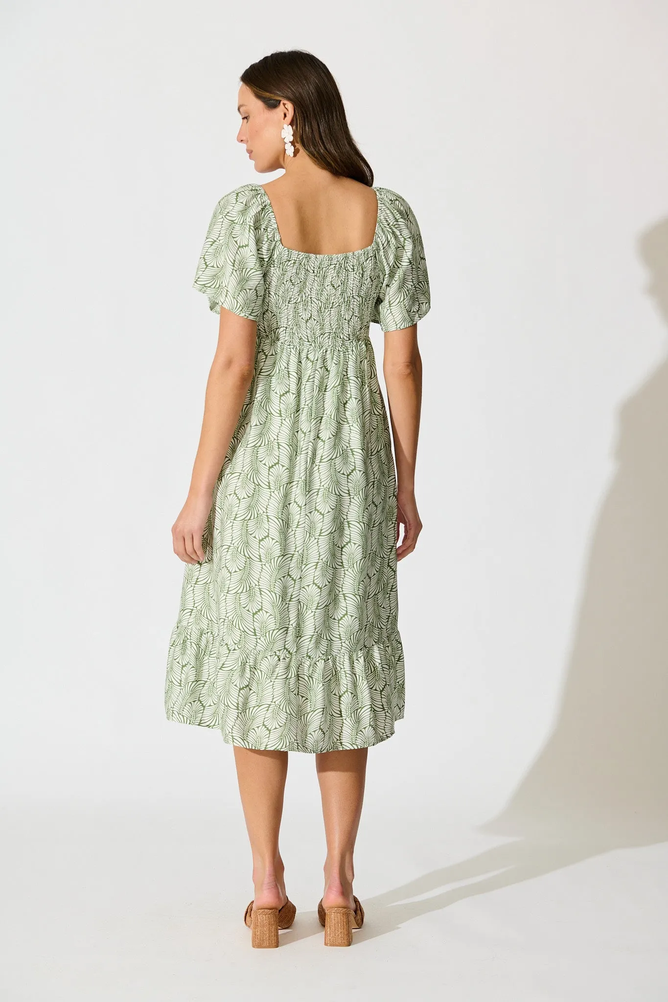 Kammy Midi Dress in Green Leaf Print sold by St Frock product image thumbnail 4