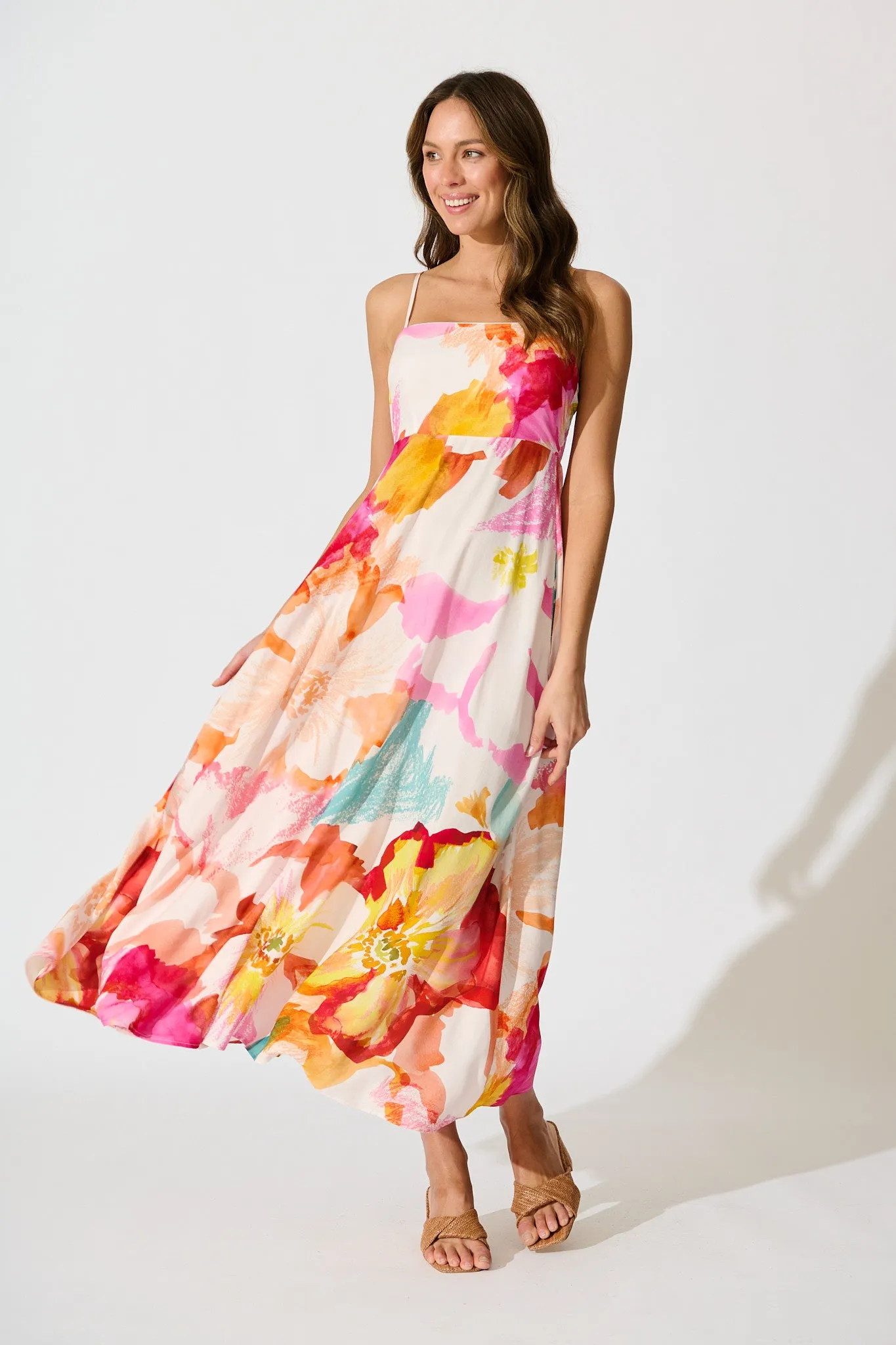 Willa Maxi Sundress in Blush and Multi Floral sold by St Frock