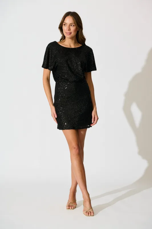 Divine Glamour Reversible Dress in Black Sequin sold by St Frock