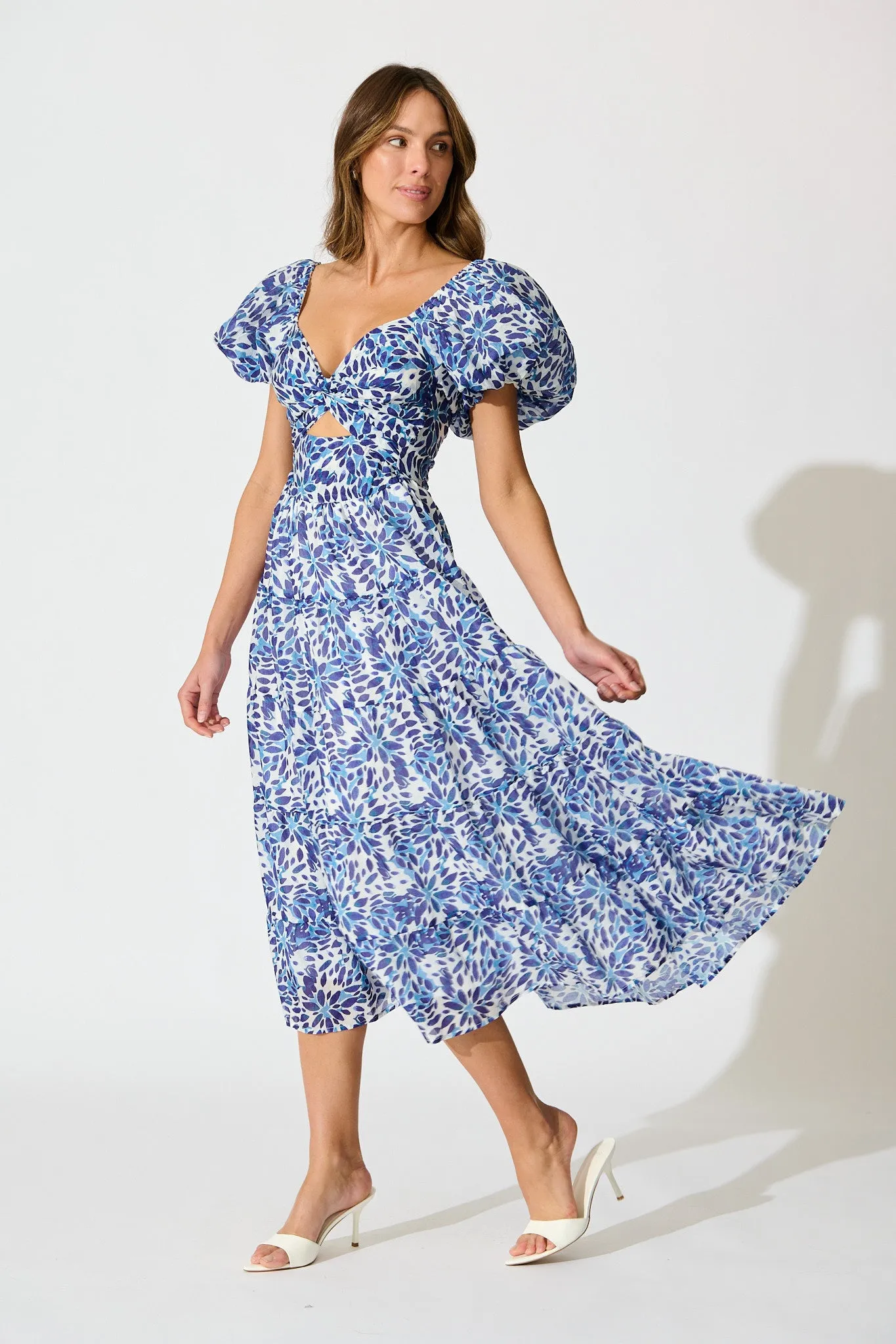 Petals at Dusk Maxi Dress in Blue with Navy Floral Print sold by St Frock product image thumbnail 3