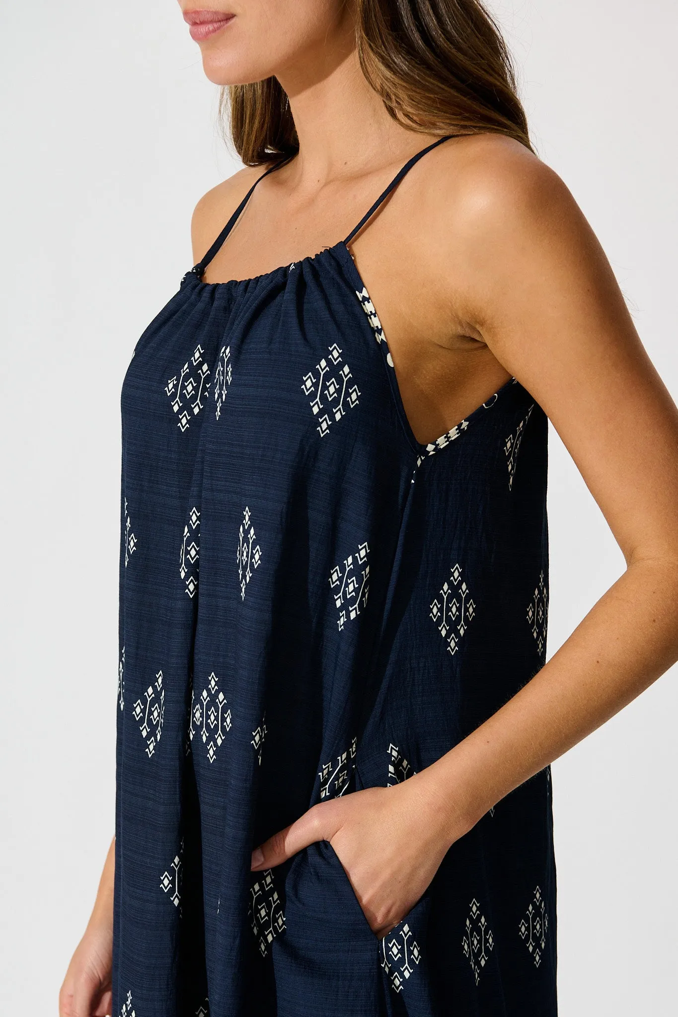 Ovina Maxi Sundress in Navy with White Border Linen Blend sold by St Frock product image thumbnail 5