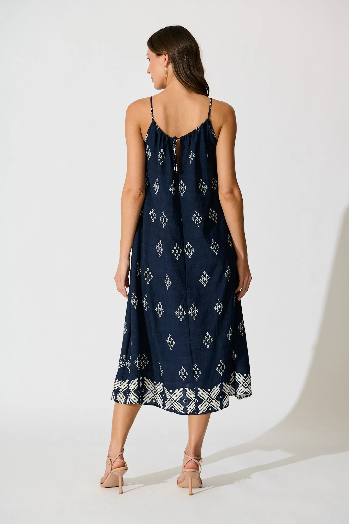 Ovina Maxi Sundress in Navy with White Border Linen Blend sold by St Frock product image thumbnail 4