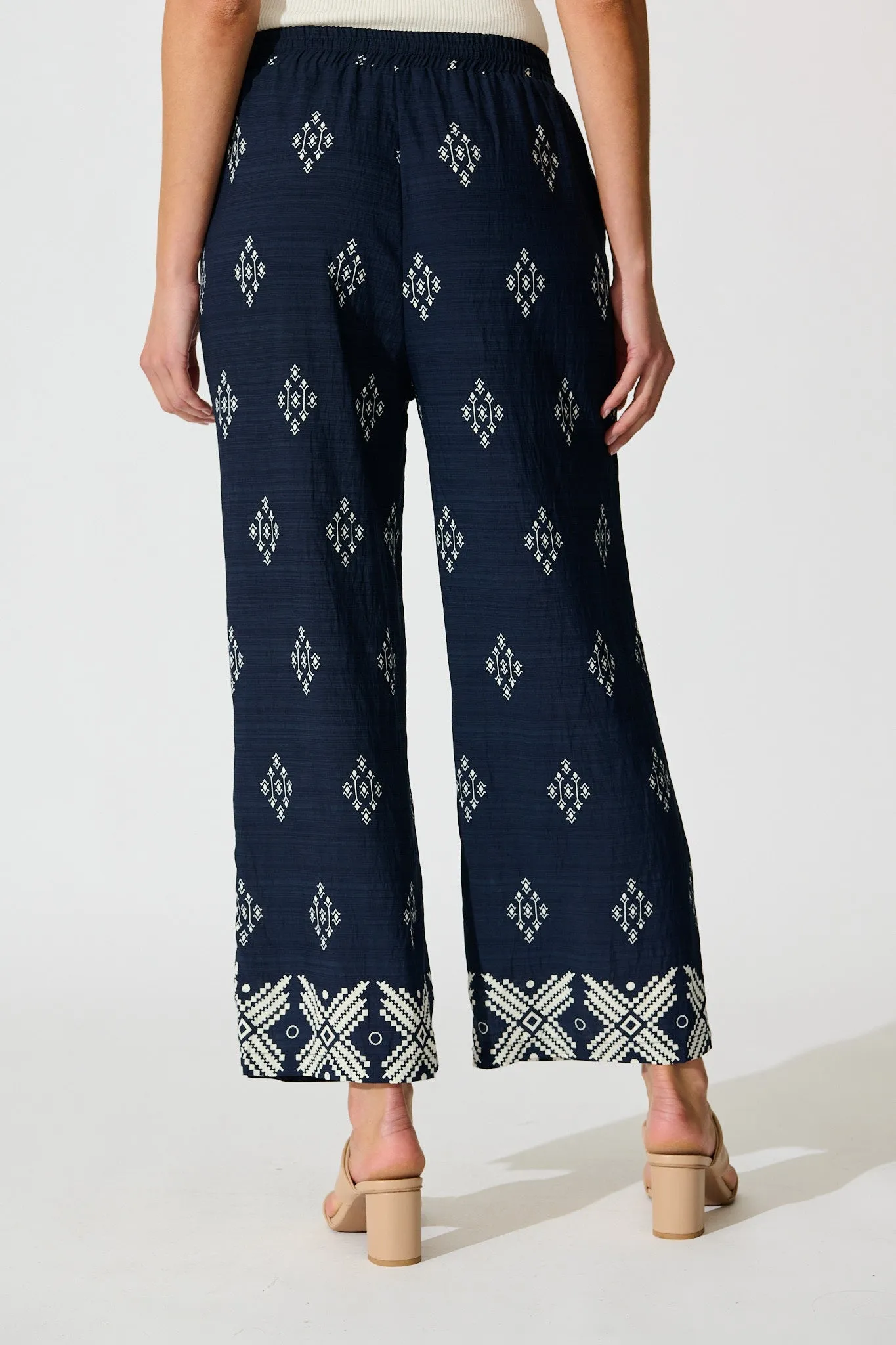 Naia Pant in Navy with White Border Print Linen Blend sold by St Frock product image thumbnail 3