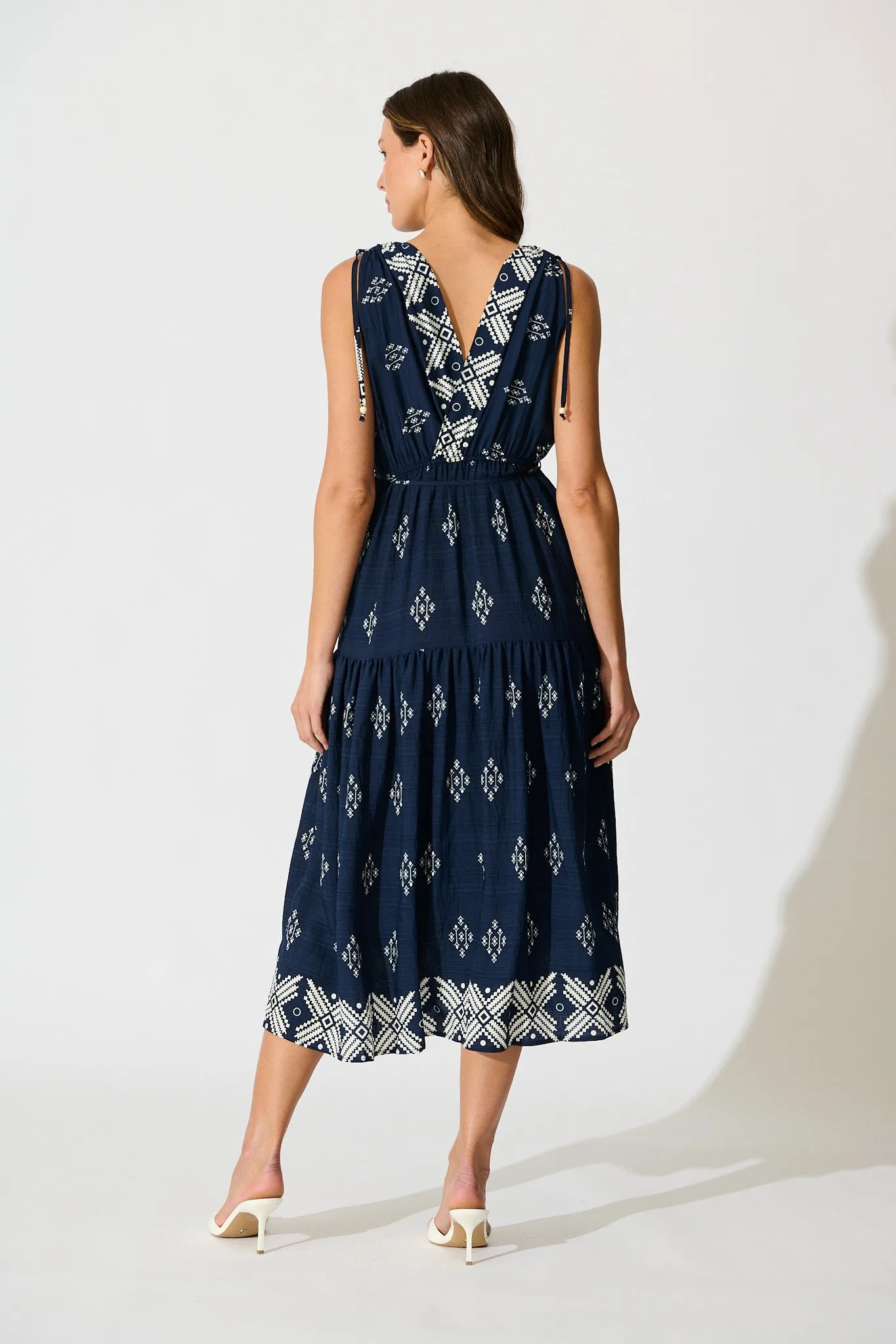 Amabelle Midi Dress in Navy with White Border Linen Blend sold by St Frock product image thumbnail 4