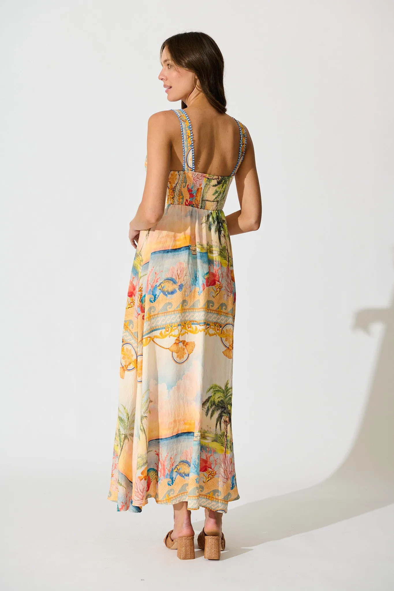 Malva Maxi Sundress in Beige Multi Summer Print sold by St Frock product image thumbnail 4