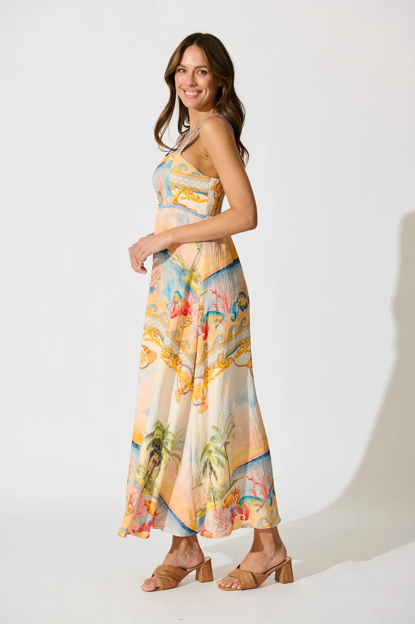 Malva Maxi Sundress in Beige Multi Summer Print sold by St Frock product image thumbnail 3