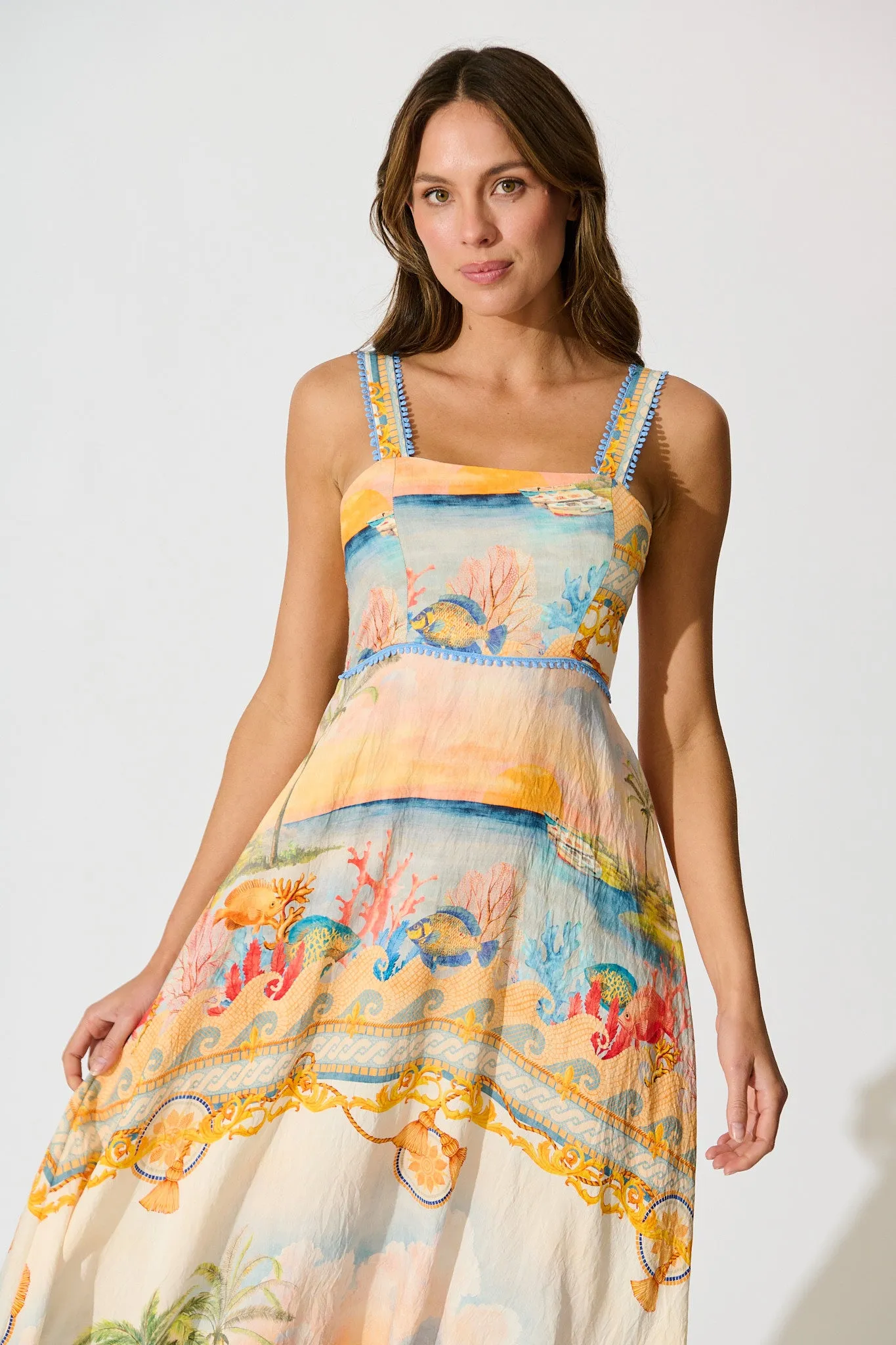 Malva Maxi Sundress in Beige Multi Summer Print sold by St Frock product image thumbnail 2