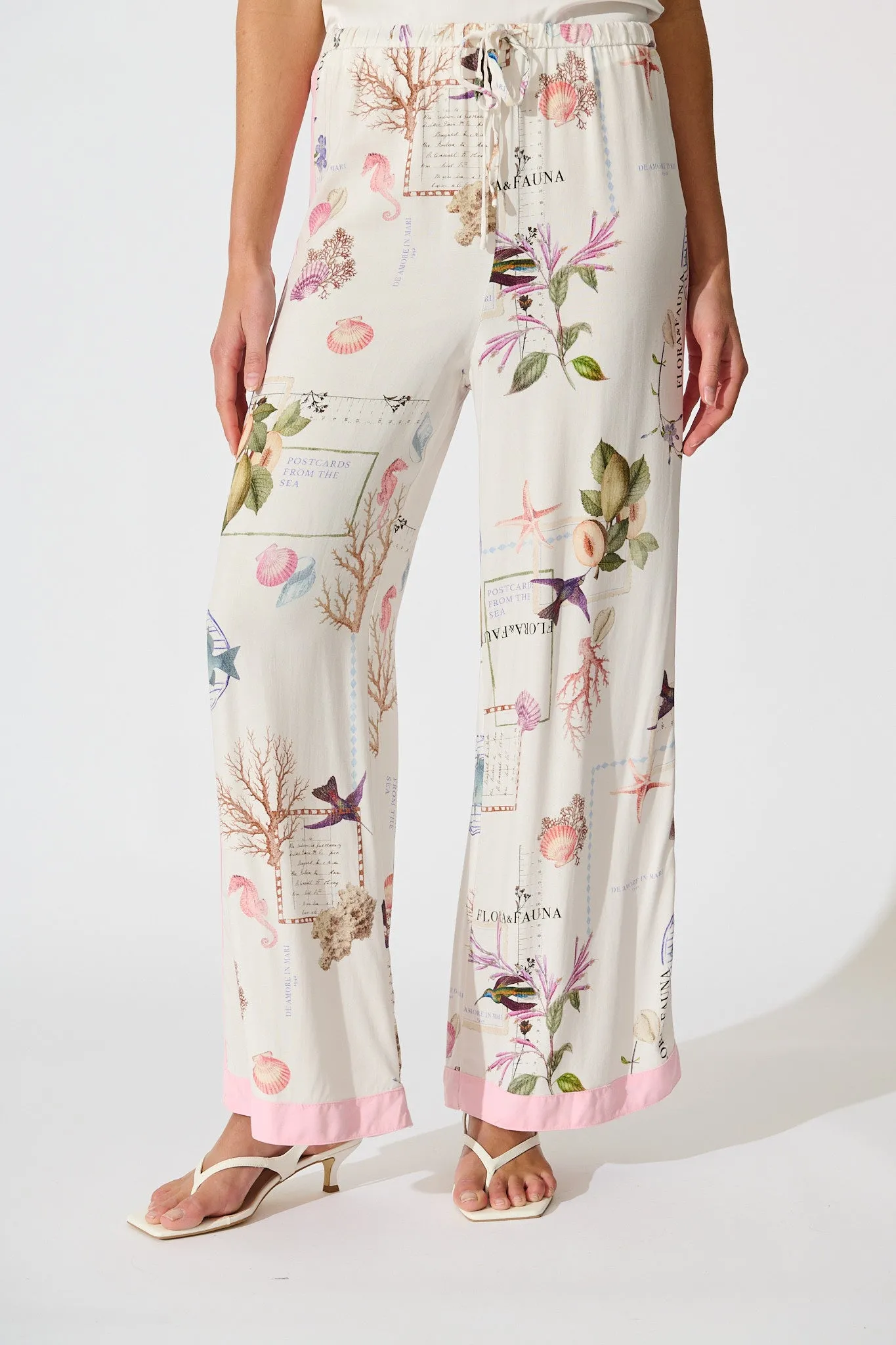 Coastal Charm Pant in White with Multi Shell sold by St Frock