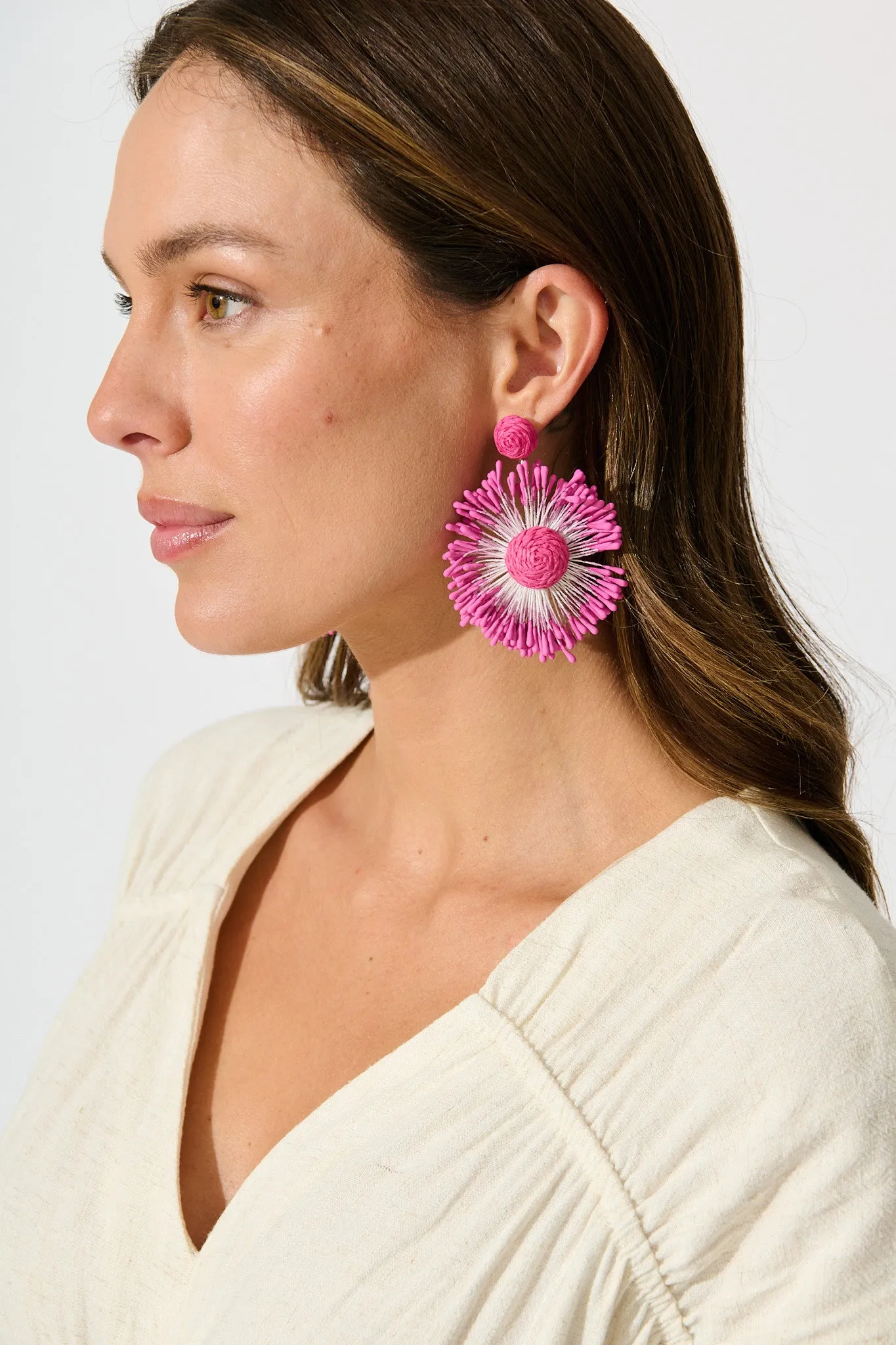Havana Raffia Drop Earrings in Pink sold by St Frock product image thumbnail 2