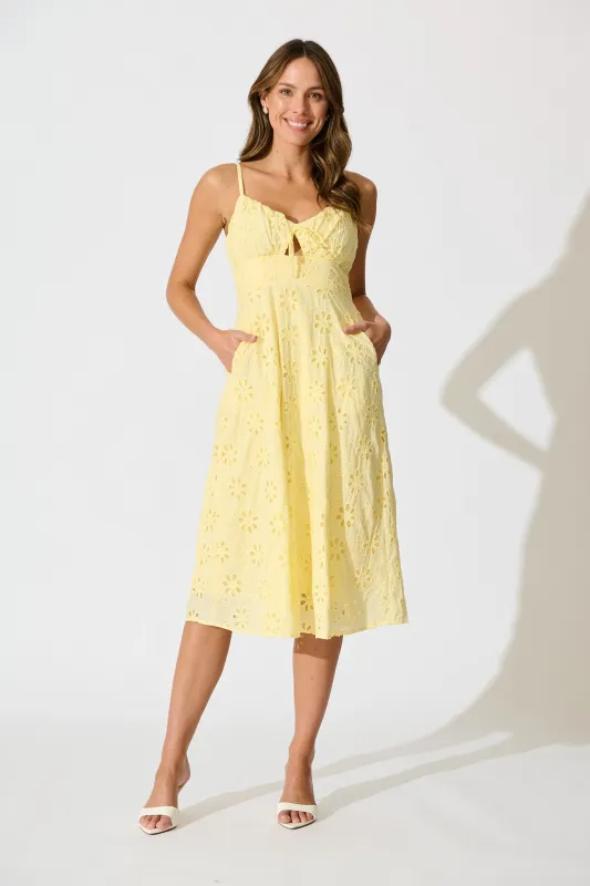 Ballamy Midi Sundress In Yellow Embroidery Cotton sold by St Frock