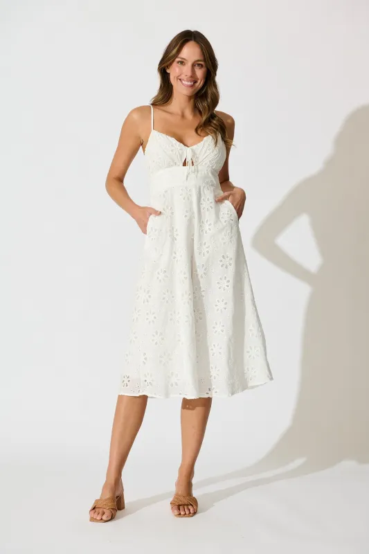 Ballamy Midi Sundress In White Embroidery Cotton sold by St Frock