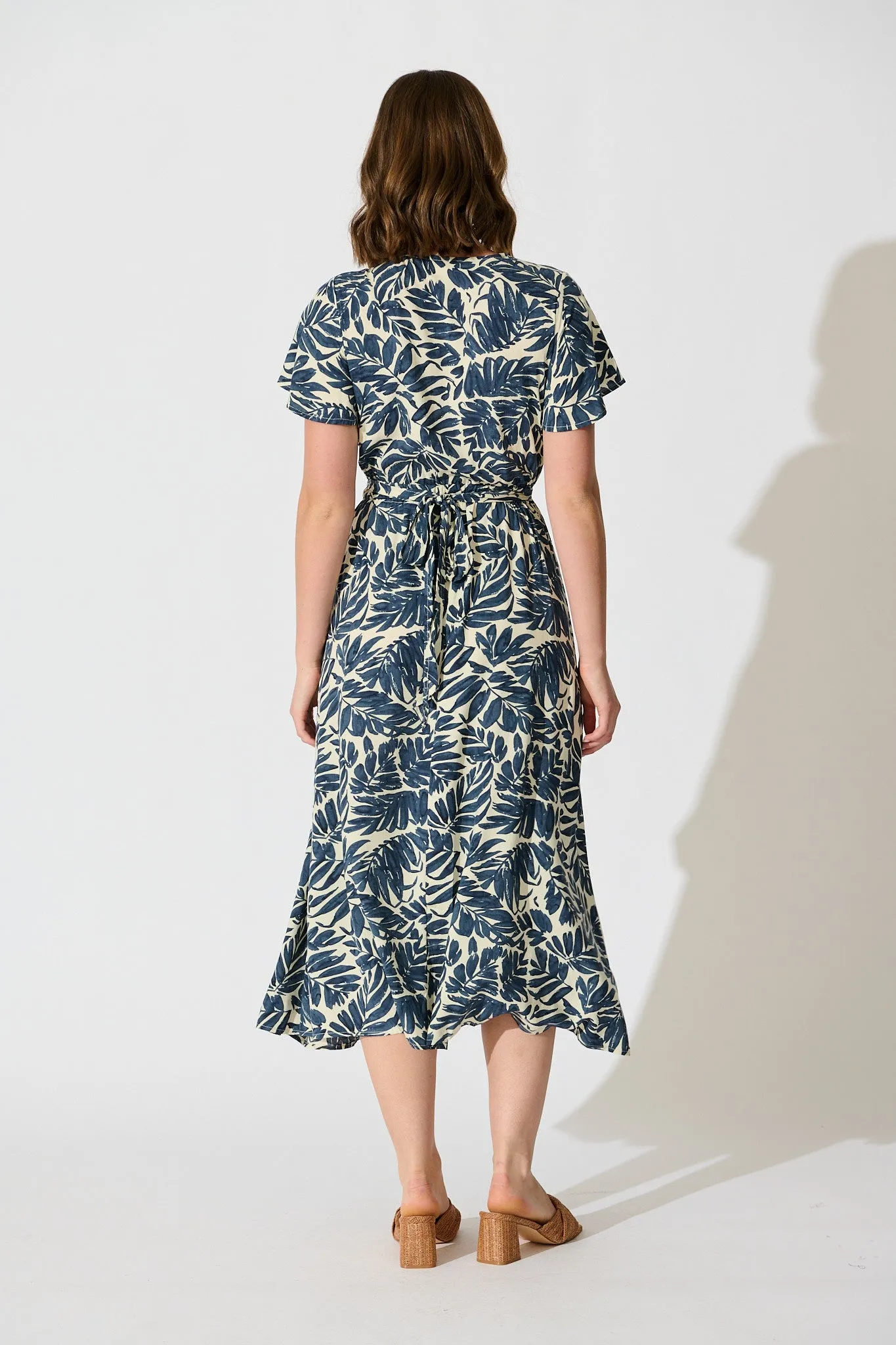 Ellerie Midi Dress in Navy and Cream Leaf Print sold by St Frock product image thumbnail 4