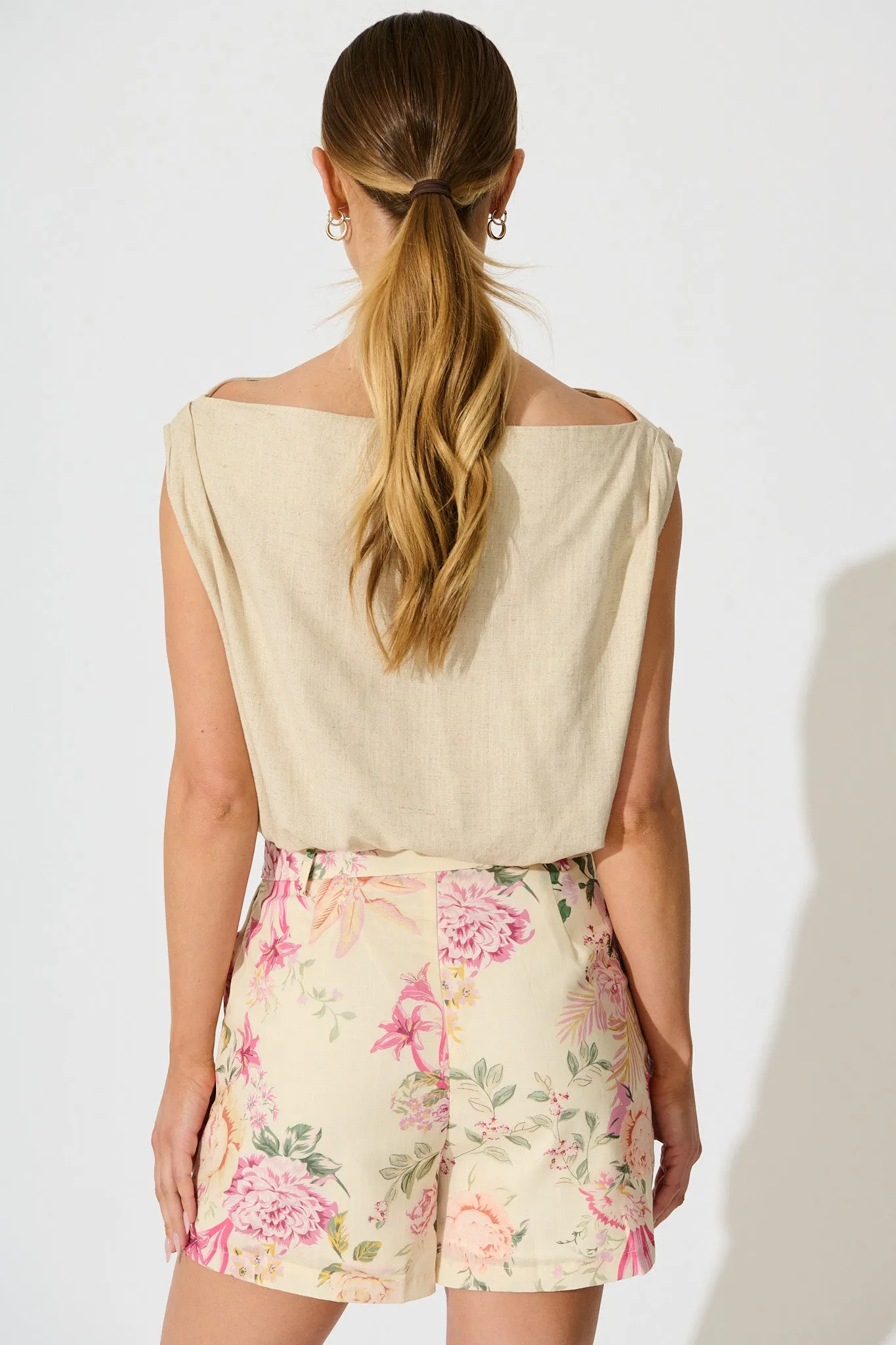 Rosealie Garden Short in Butter Yellow Pink Floral Linen Blend sold by St Frock product image thumbnail 5