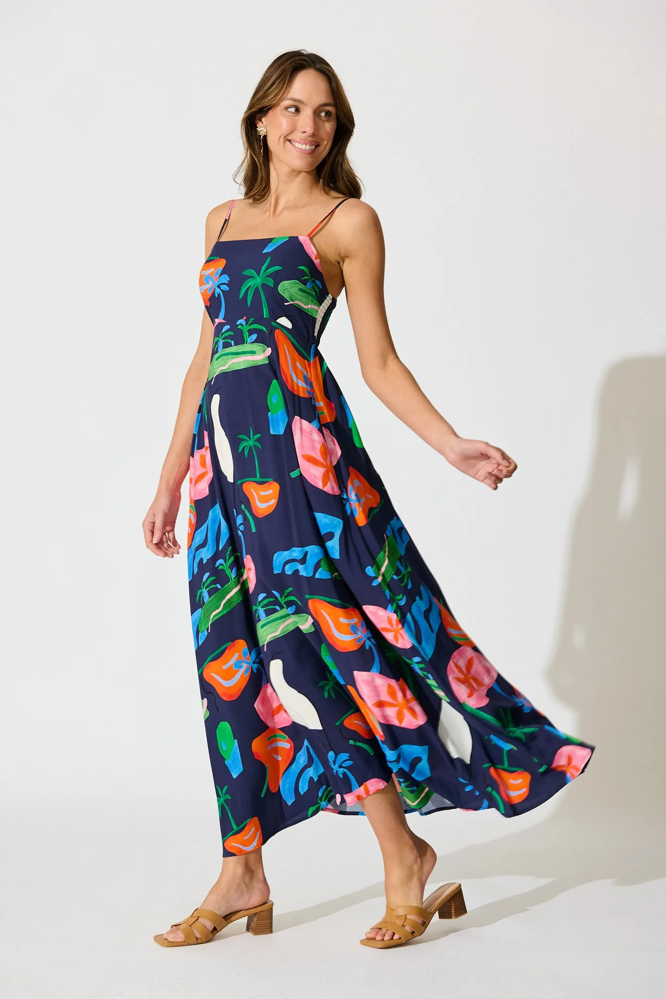 Dusky Petals Maxi Sundress in Navy Multi Print sold by St Frock product image thumbnail 3