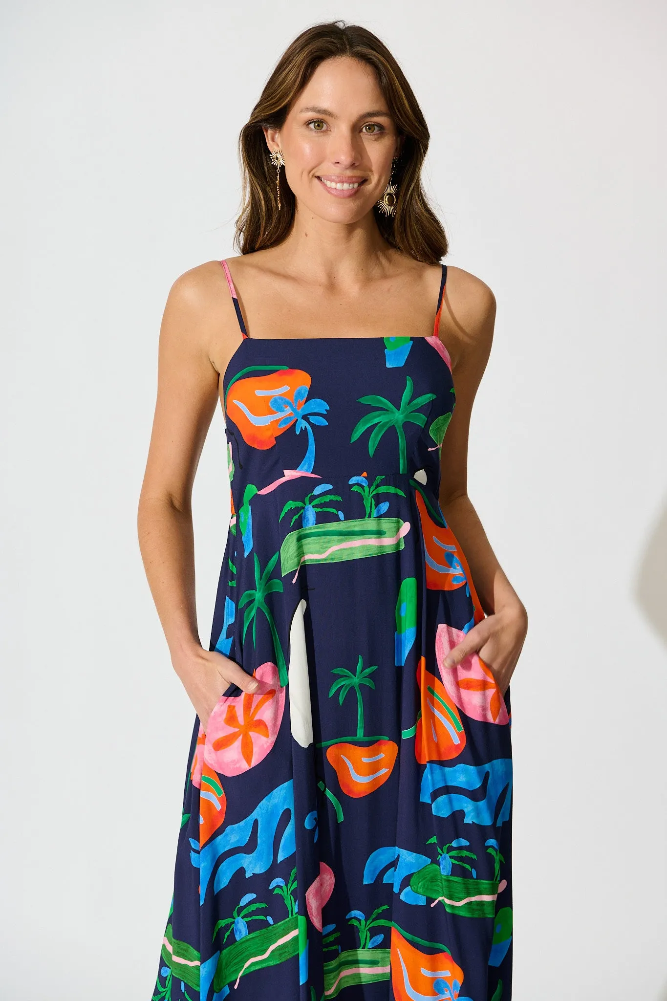 Dusky Petals Maxi Sundress in Navy Multi Print sold by St Frock product image thumbnail 2