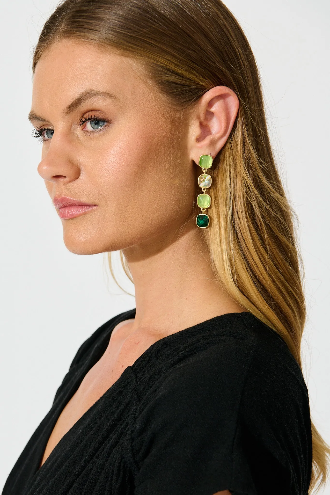 Liana Drop Earrings In Multi Emerald sold by St Frock product image thumbnail 2