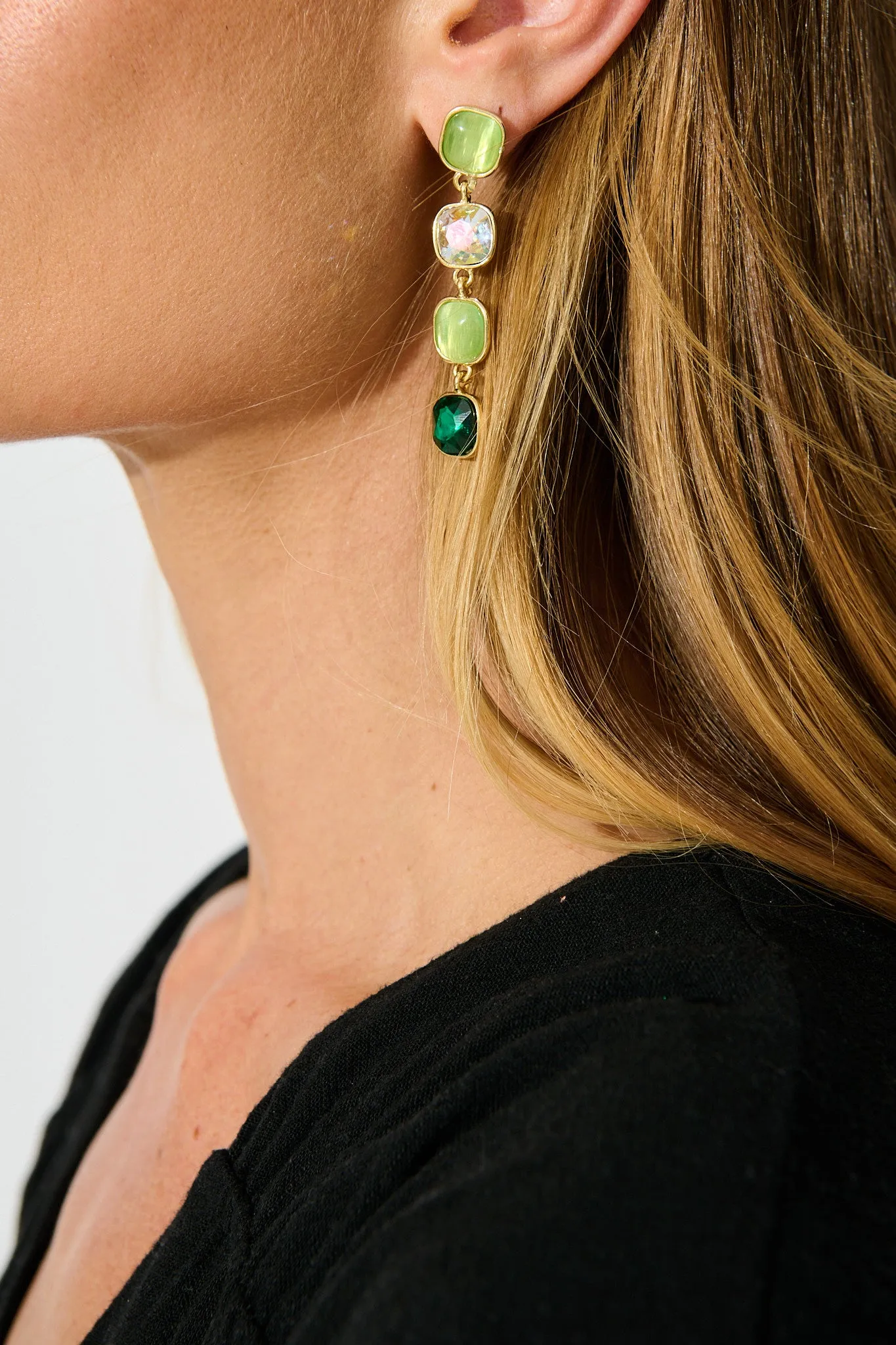 Liana Drop Earrings In Multi Emerald sold by St Frock product image thumbnail 3