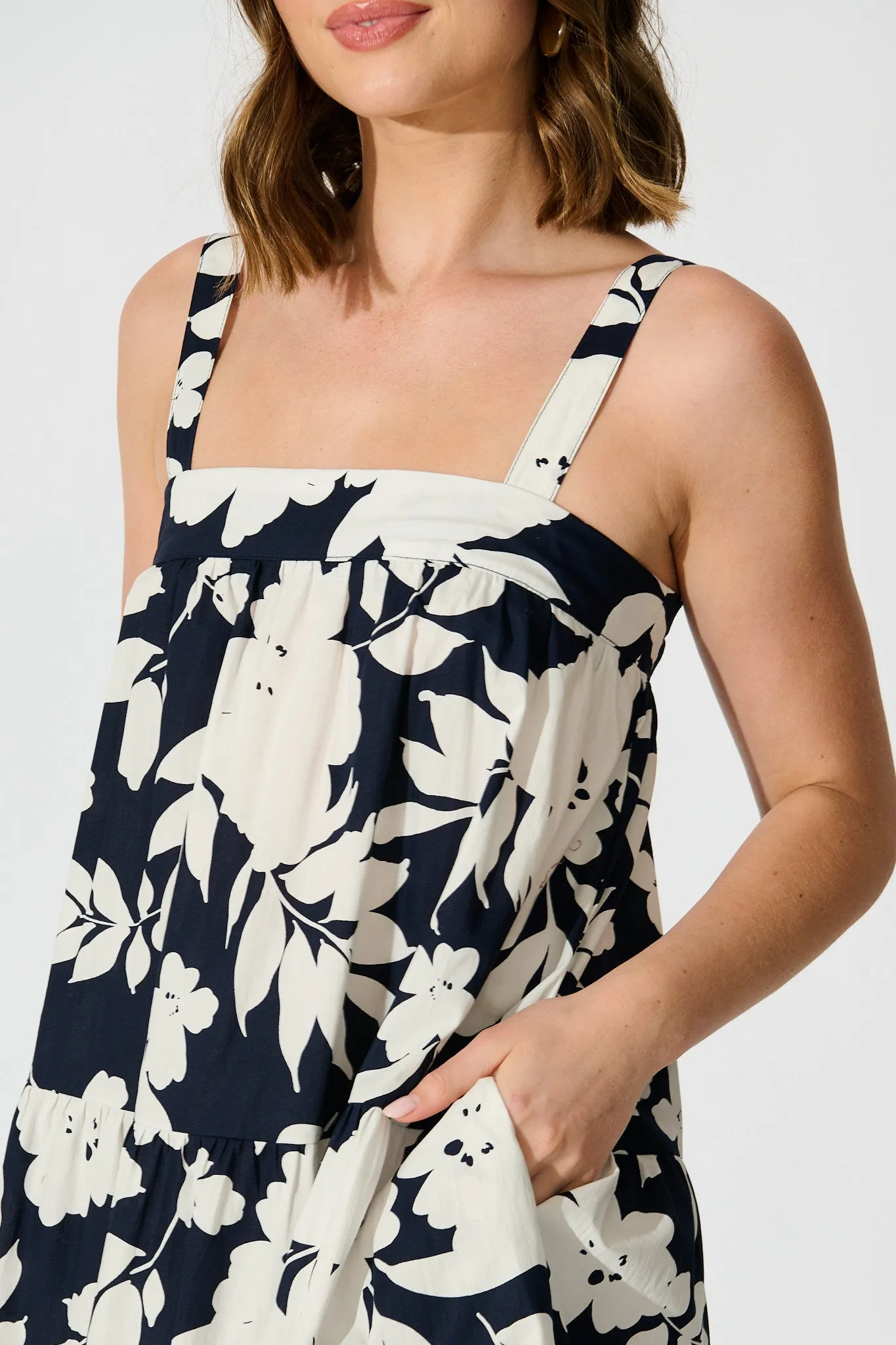 Petal Haze Sundress in Navy Floral Cotton Poplin sold by St Frock product image thumbnail 5