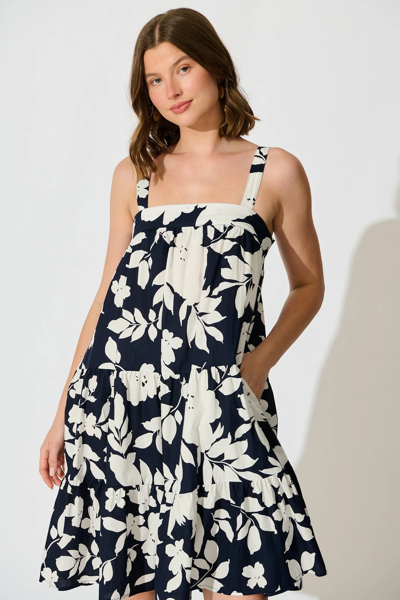 Petal Haze Sundress in Navy Floral Cotton Poplin sold by St Frock product image thumbnail 2