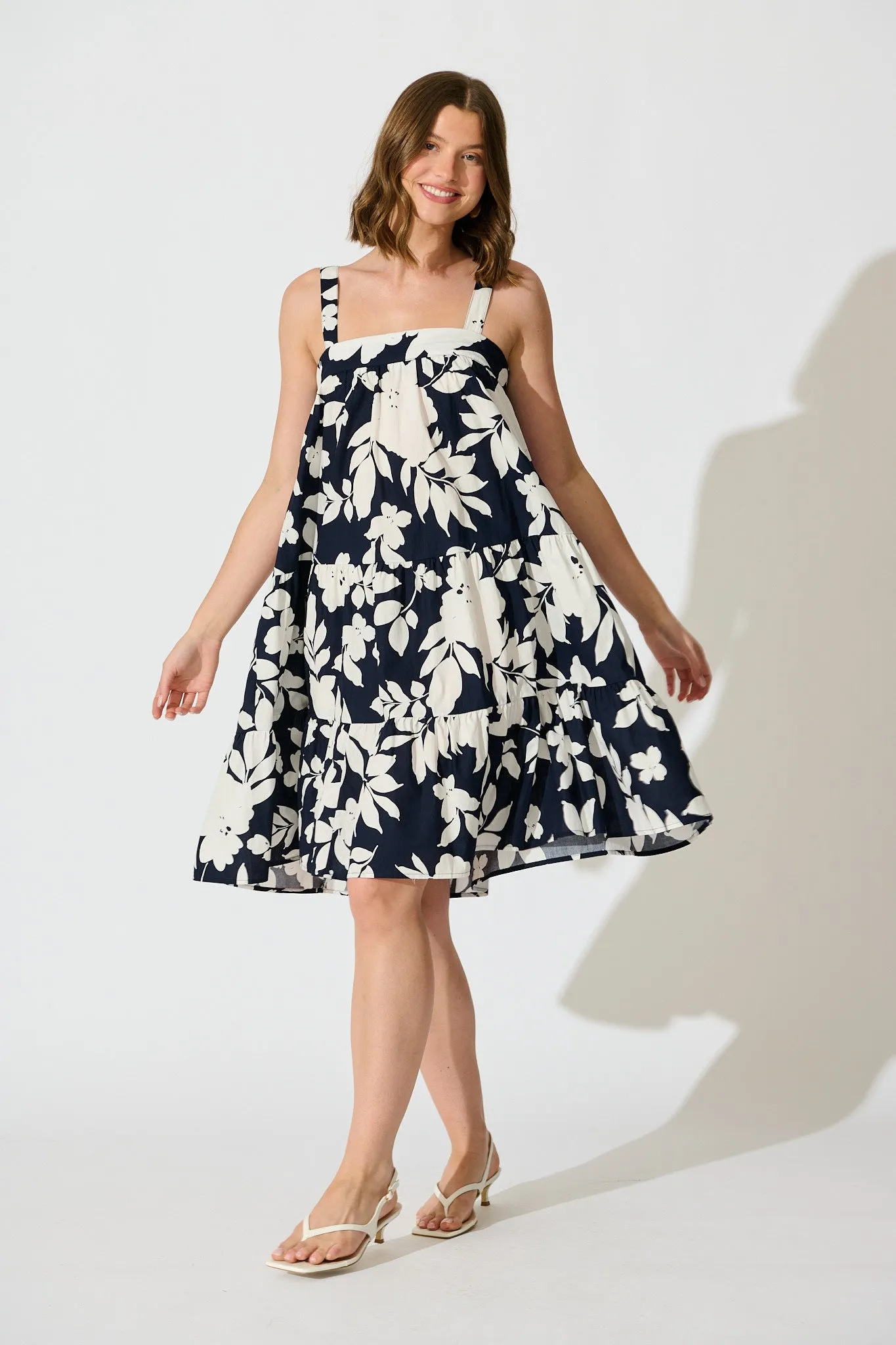 Petal Haze Sundress in Navy Floral Cotton Poplin sold by St Frock