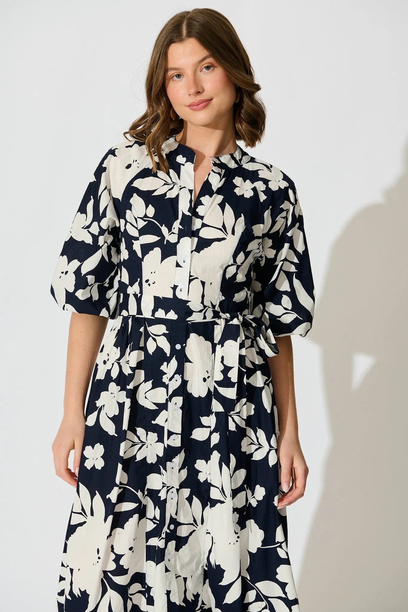 Willow Sky Midi Dress in Navy Floral Cotton Poplin sold by St Frock product image thumbnail 2