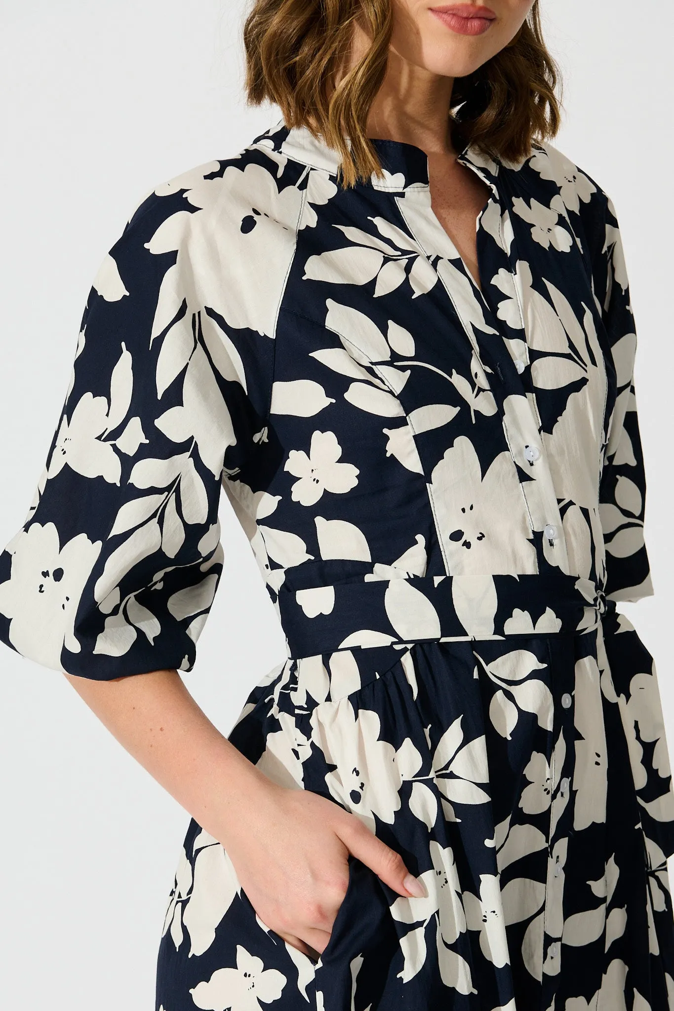 Willow Sky Midi Dress in Navy Floral Cotton Poplin sold by St Frock product image thumbnail 5