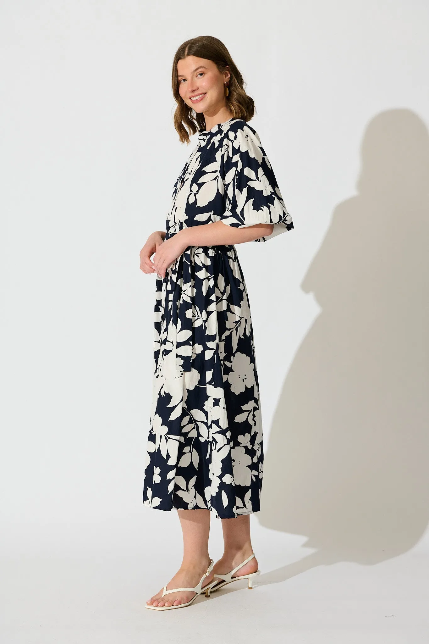Willow Sky Midi Dress in Navy Floral Cotton Poplin sold by St Frock product image thumbnail 3