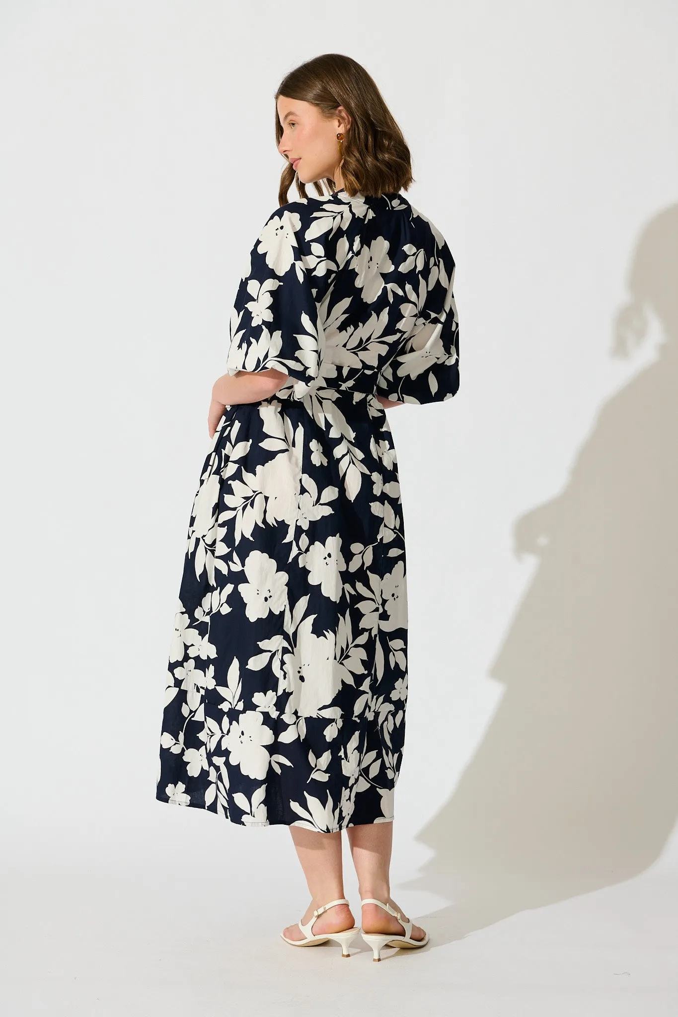Willow Sky Midi Dress in Navy Floral Cotton Poplin sold by St Frock product image thumbnail 4