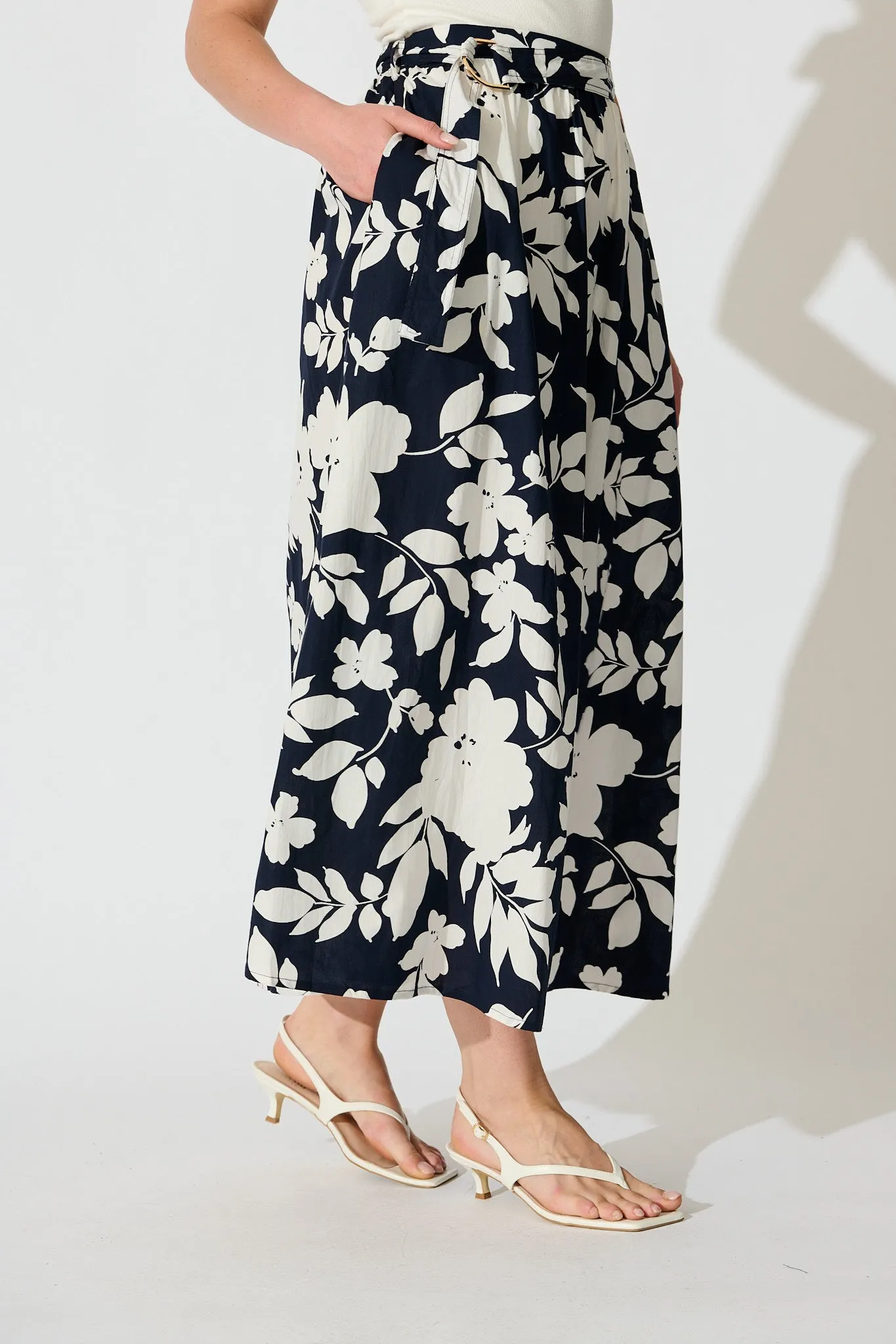 Tyra Maxi Skirt in Navy Floral Cotton Poplin sold by St Frock product image thumbnail 2