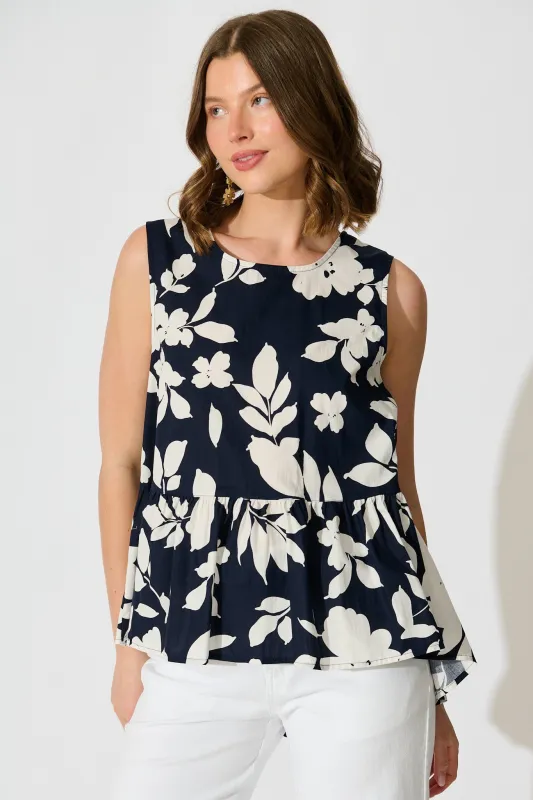 Blooming Top in Navy Floral Cotton Poplin sold by St Frock