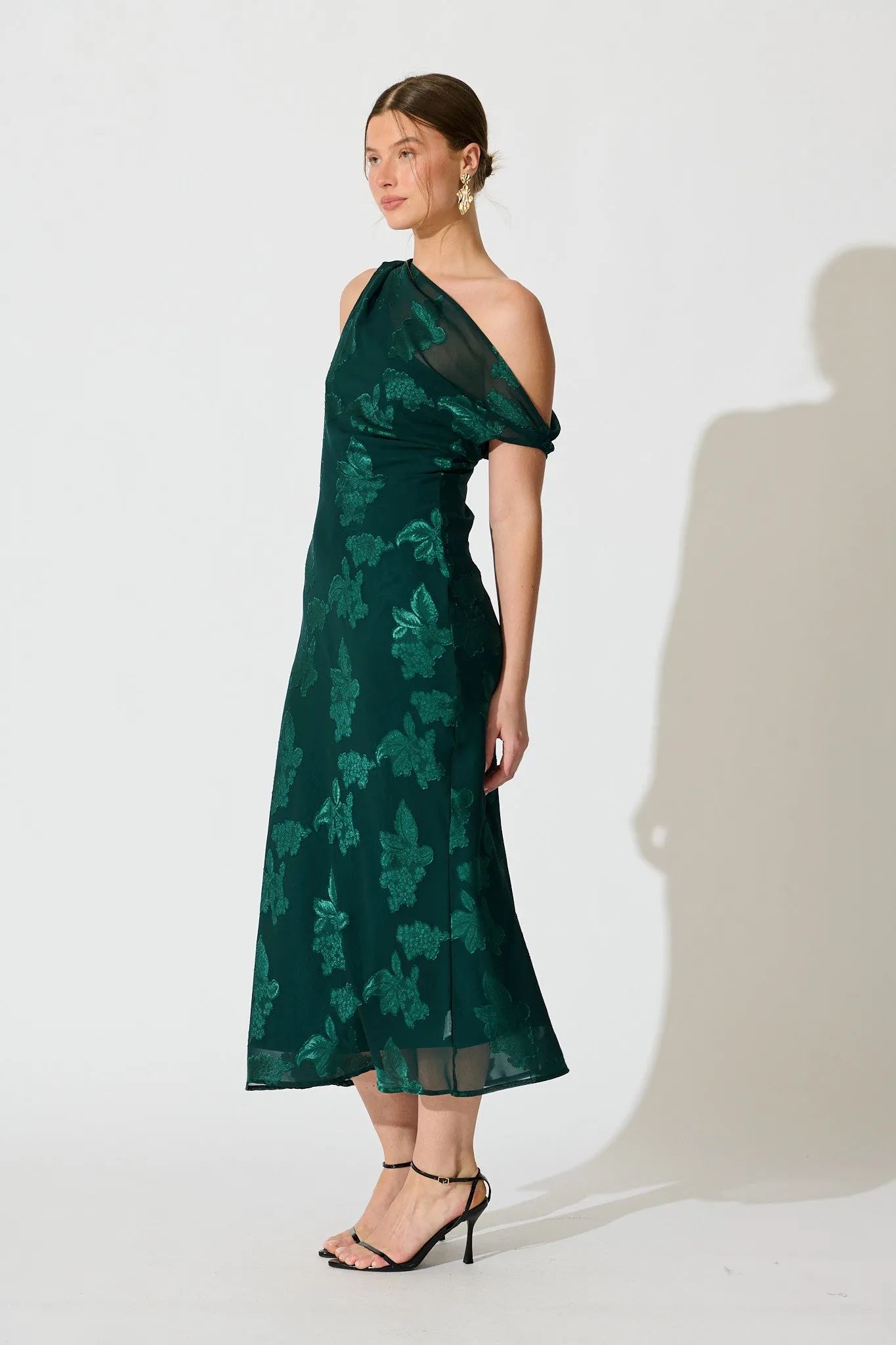 Lunar Romance Off Shoulder Maxi Dress in Emerald Burnout Chiffon sold by St Frock product image thumbnail 3