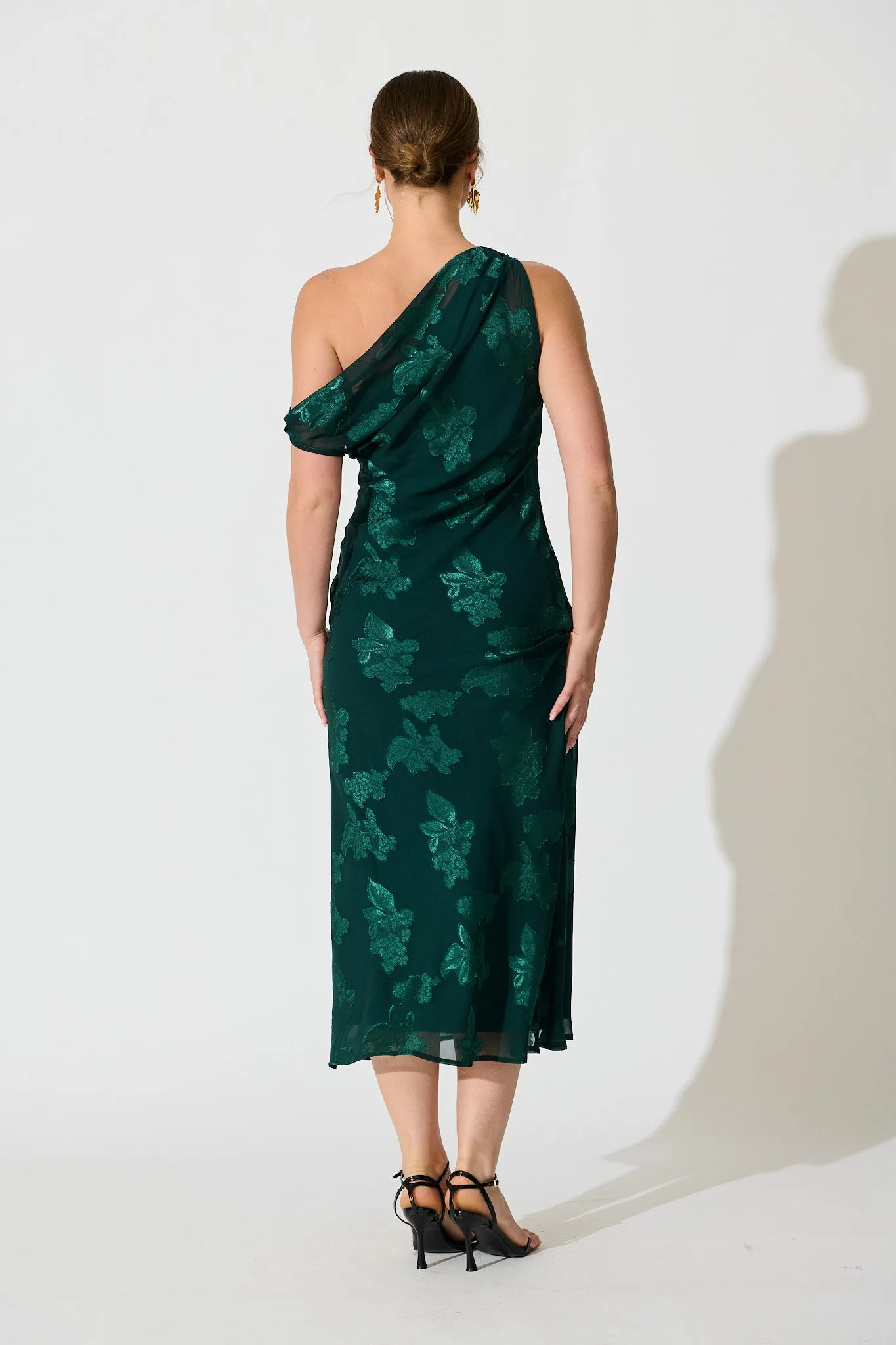 Lunar Romance Off Shoulder Maxi Dress in Emerald Burnout Chiffon sold by St Frock product image thumbnail 4