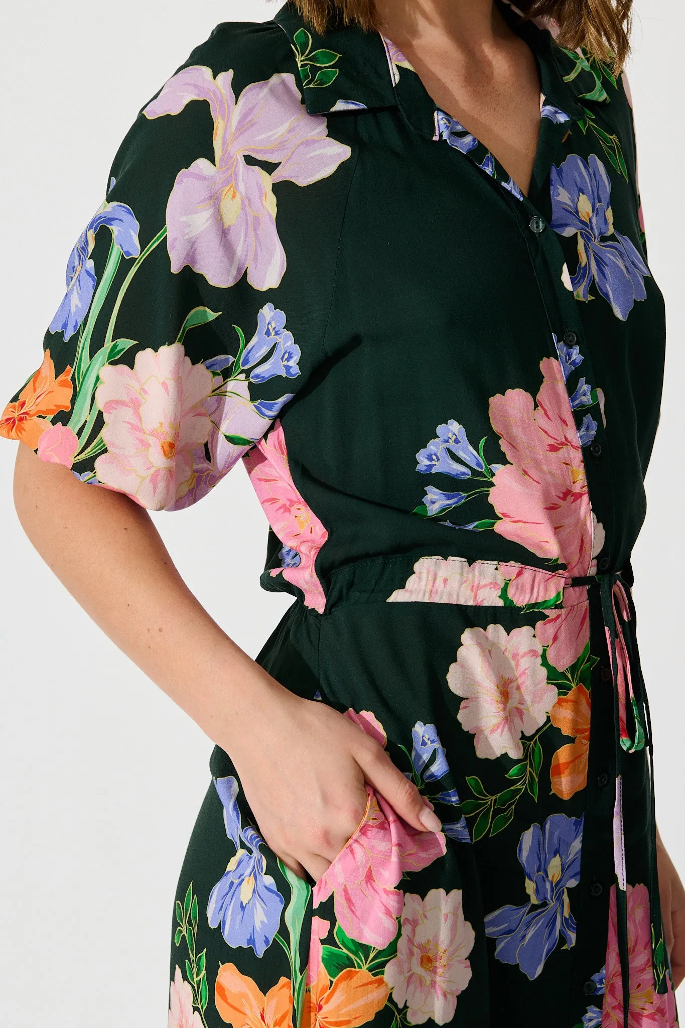 Isla Botanica Midi Shirt Dress in Green with Multi Floral sold by St Frock product image thumbnail 5