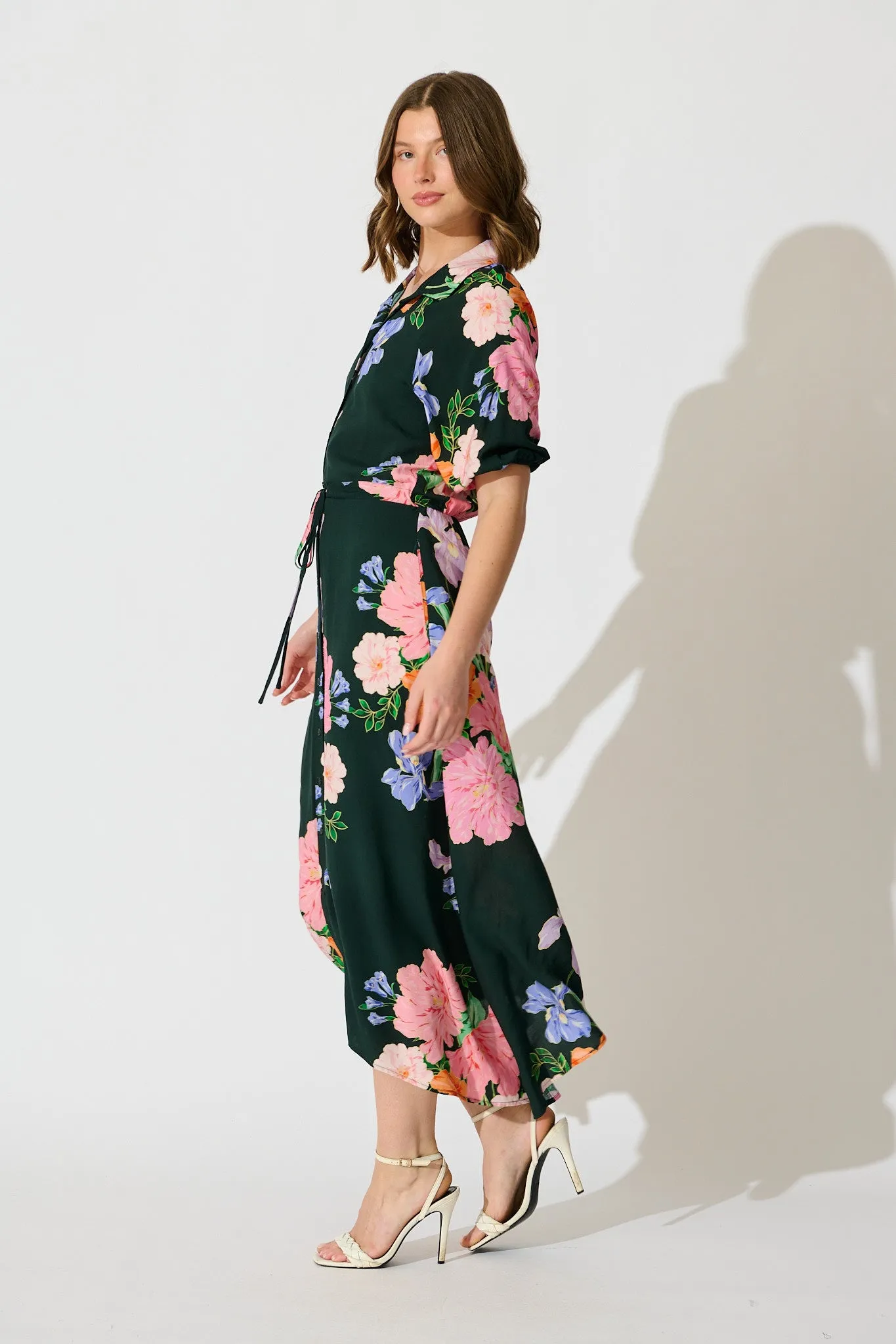 Isla Botanica Midi Shirt Dress in Green with Multi Floral sold by St Frock product image thumbnail 3