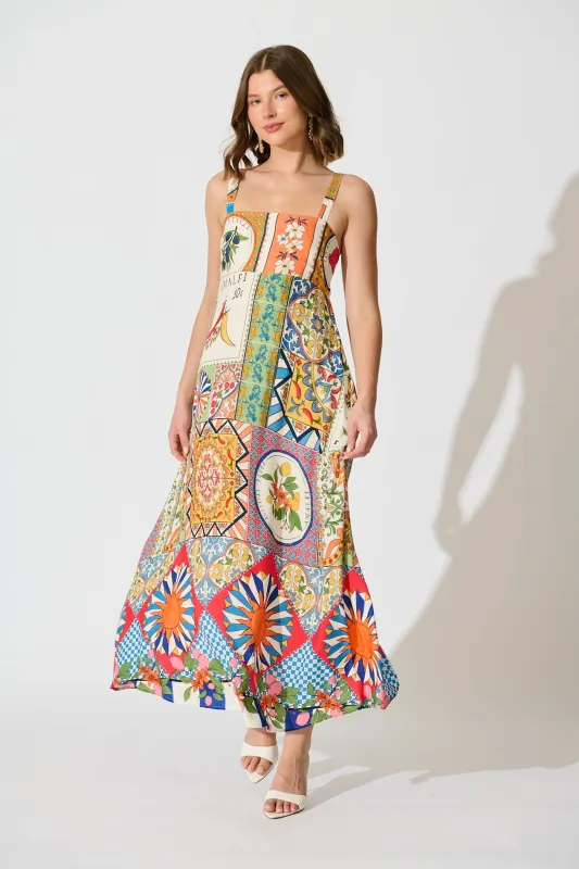 Mosaic Bloom Maxi Sundress in Multi Tile Print sold by St Frock