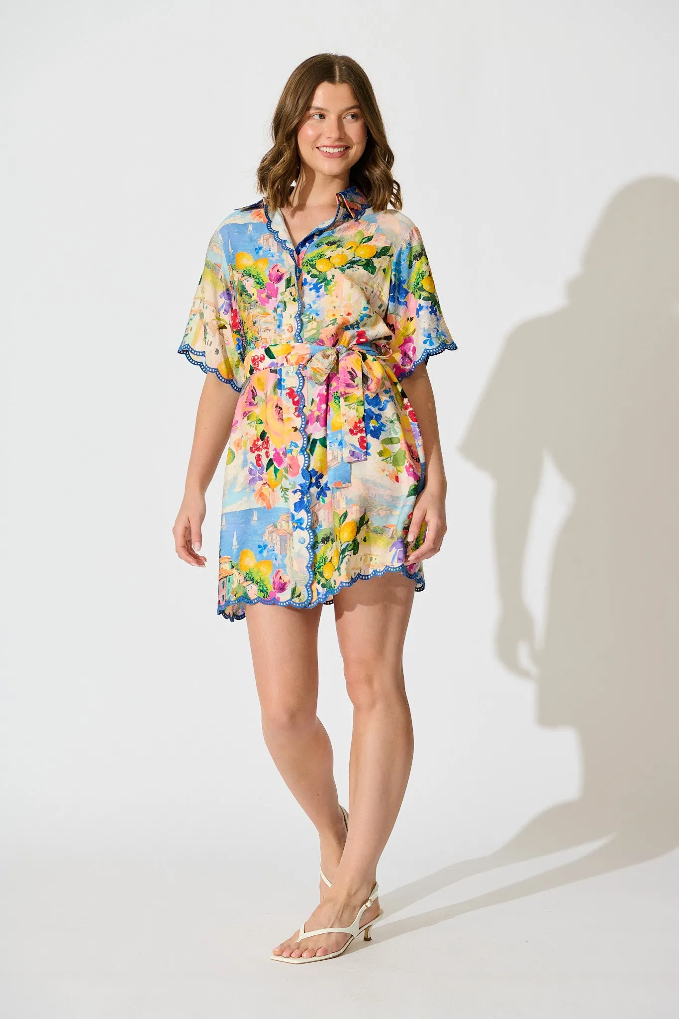 Miela Shirt Dress in Multi Floral with Navy Trim sold by St Frock product image thumbnail 3