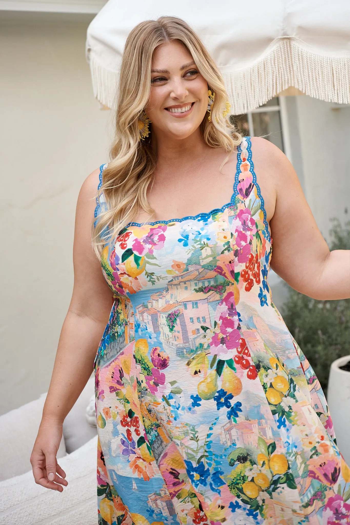Tuscan Muse Midi Sundress in Multi Floral with Navy Trim sold by St Frock product image thumbnail 3