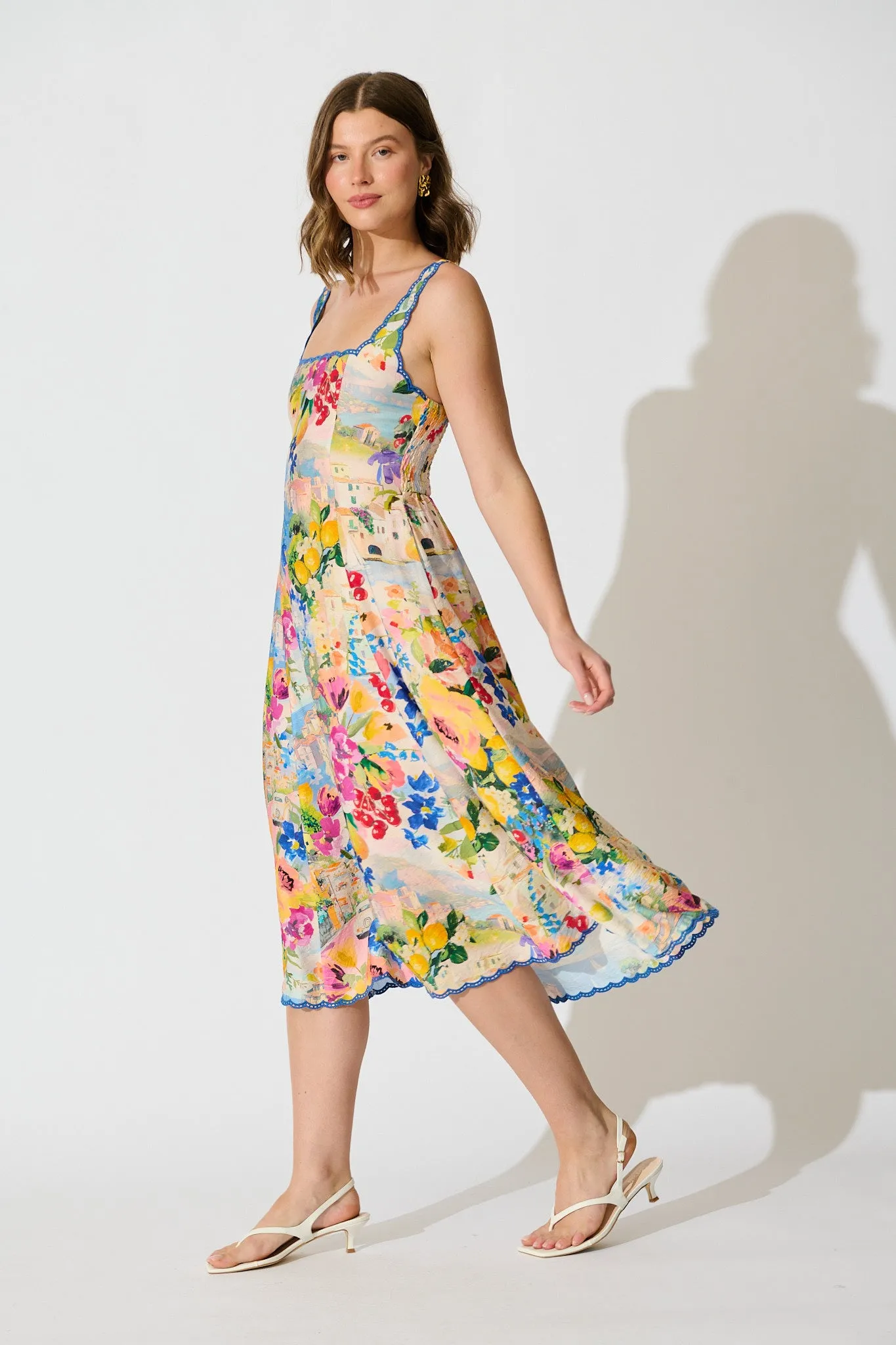 Tuscan Muse Midi Sundress in Multi Floral with Navy Trim sold by St Frock product image thumbnail 5