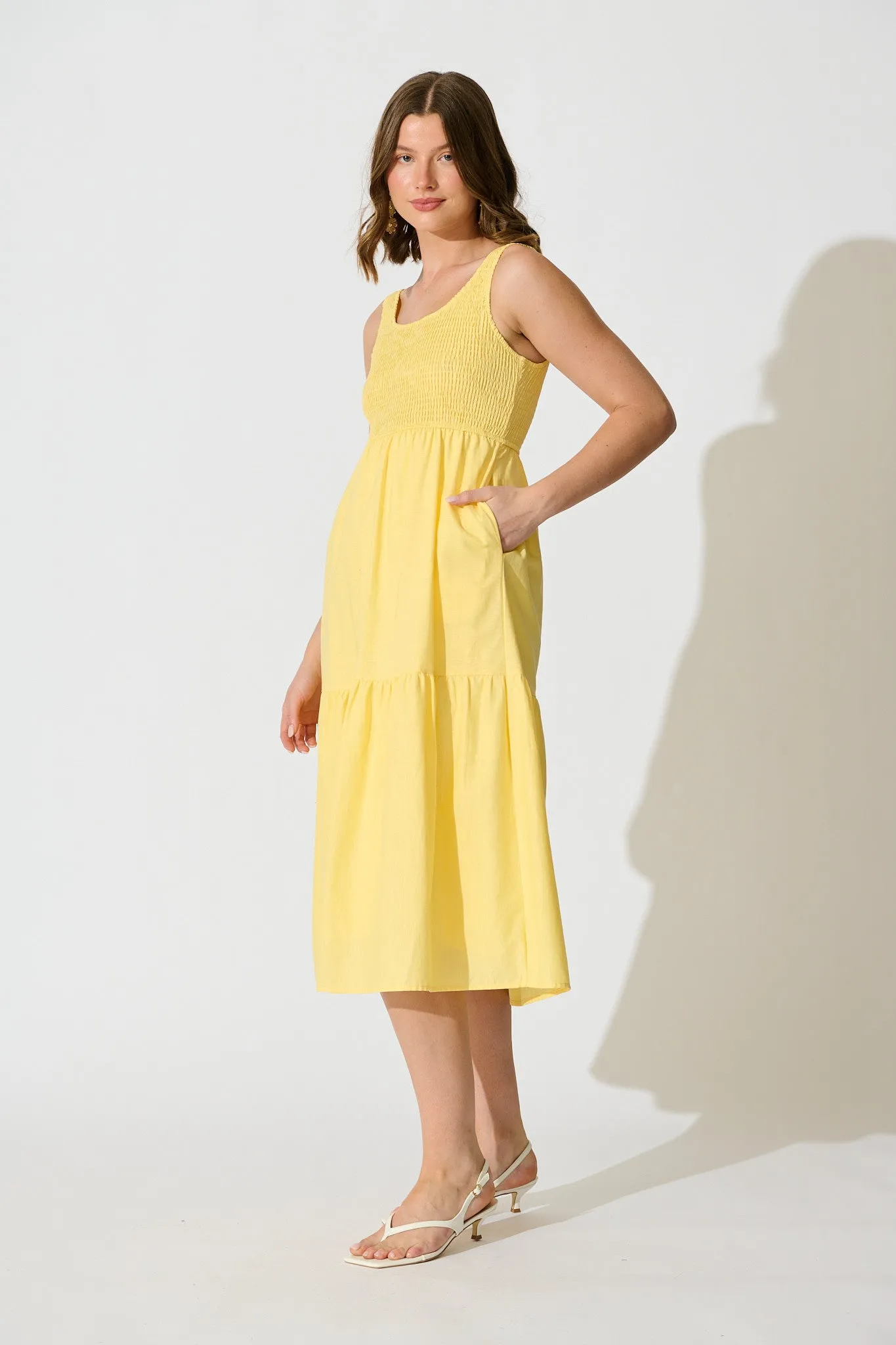 Caribbean Midi Dress In Butter Yellow Cotton Linen sold by St Frock product image thumbnail 5