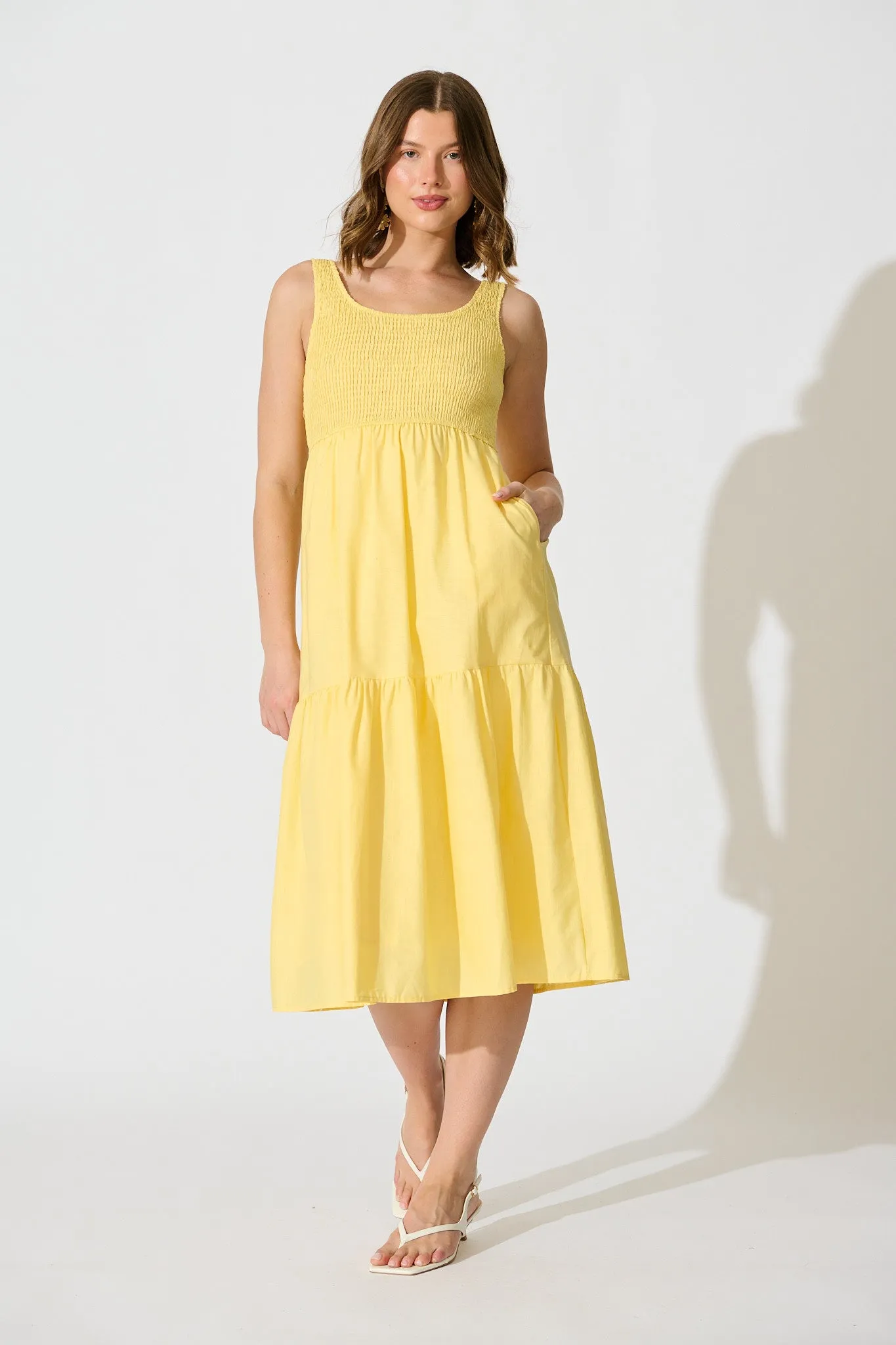 Caribbean Midi Dress In Butter Yellow Cotton Linen sold by St Frock product image thumbnail 3