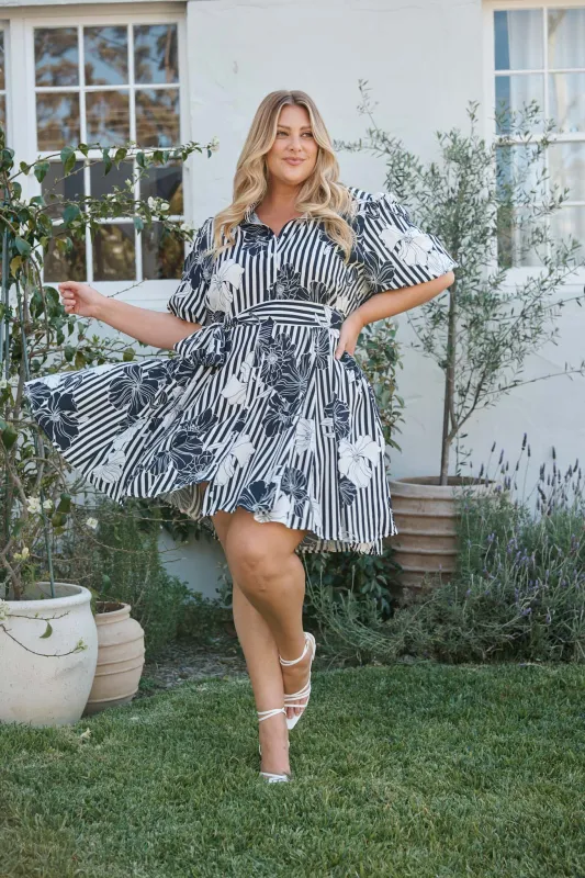 Coastal Charm Shirt Dress in Navy Stripe Floral sold by St Frock