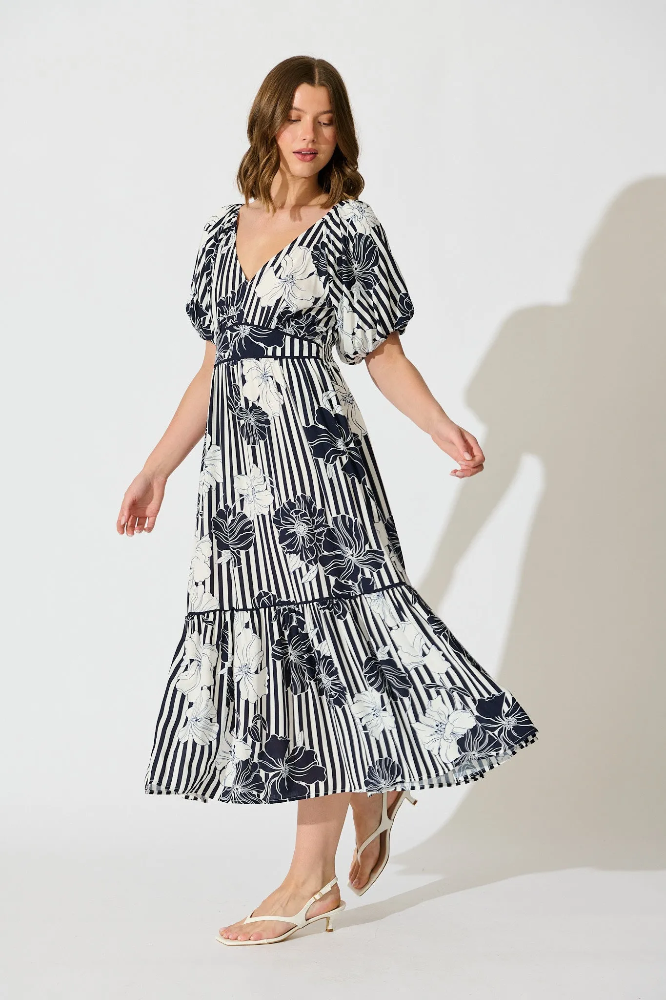 Sailaway Midi Dress in Navy Stripe Floral sold by St Frock product image thumbnail 5